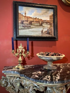 19th Century Italian Oil on Panel Landscape Painting Florence View Black Frame