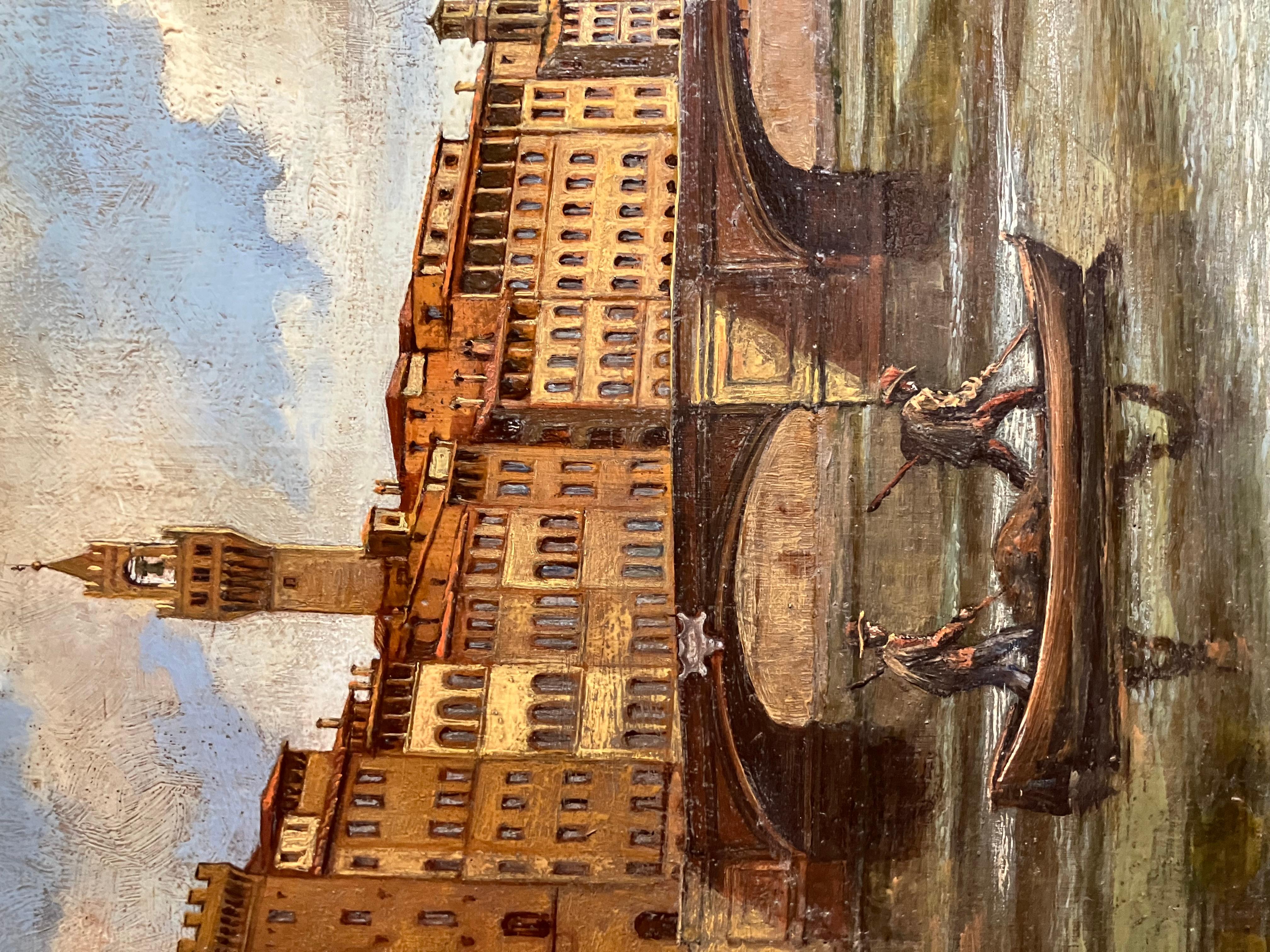 19. Jahrhundert Italienisch Öl auf Panel Landschaft Gemälde Florenz Ansicht Schwarzer Rahmen (Holz) im Angebot