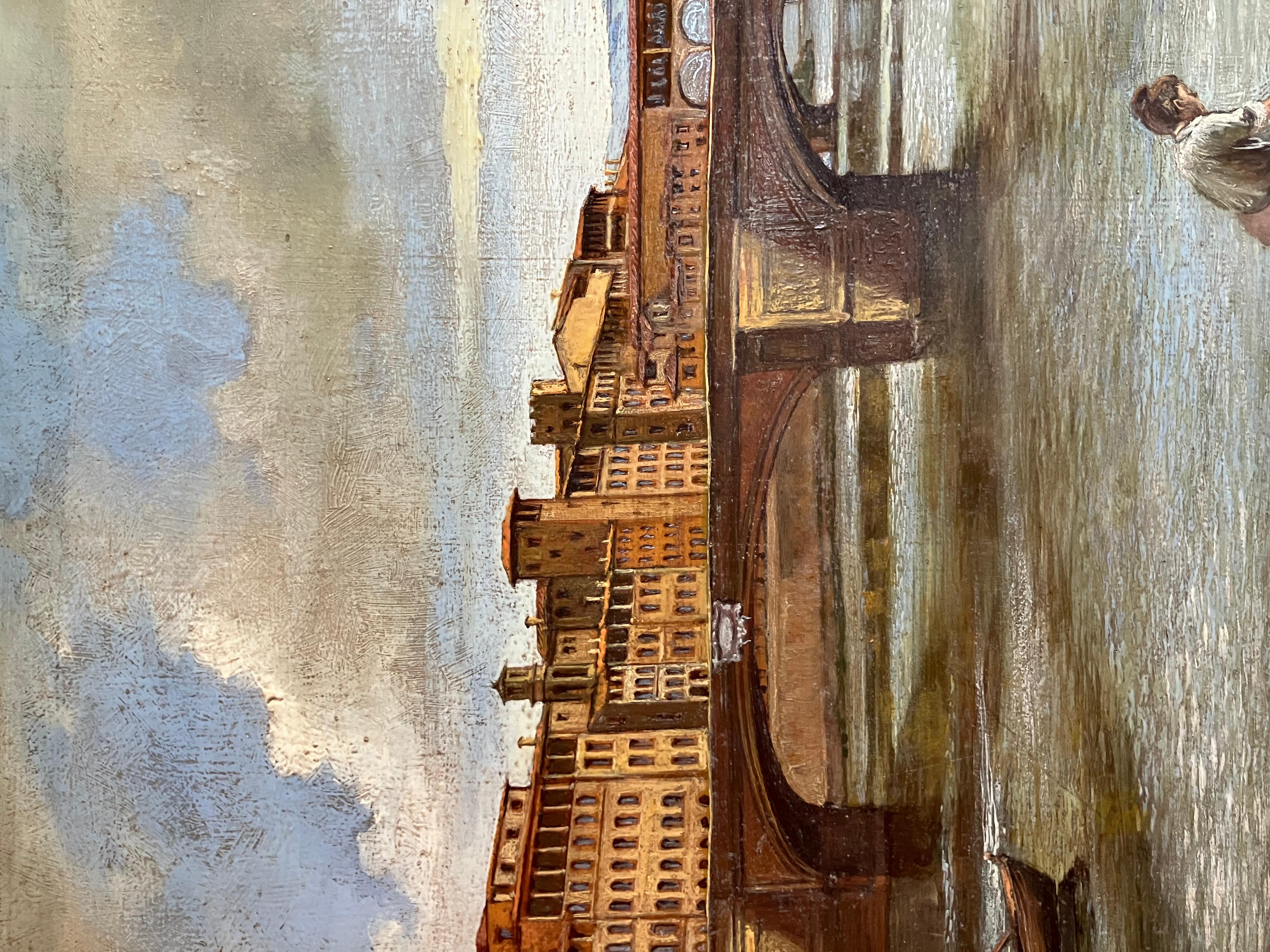 19. Jahrhundert Italienisch Öl auf Panel Landschaft Gemälde Florenz Ansicht Schwarzer Rahmen im Angebot 1