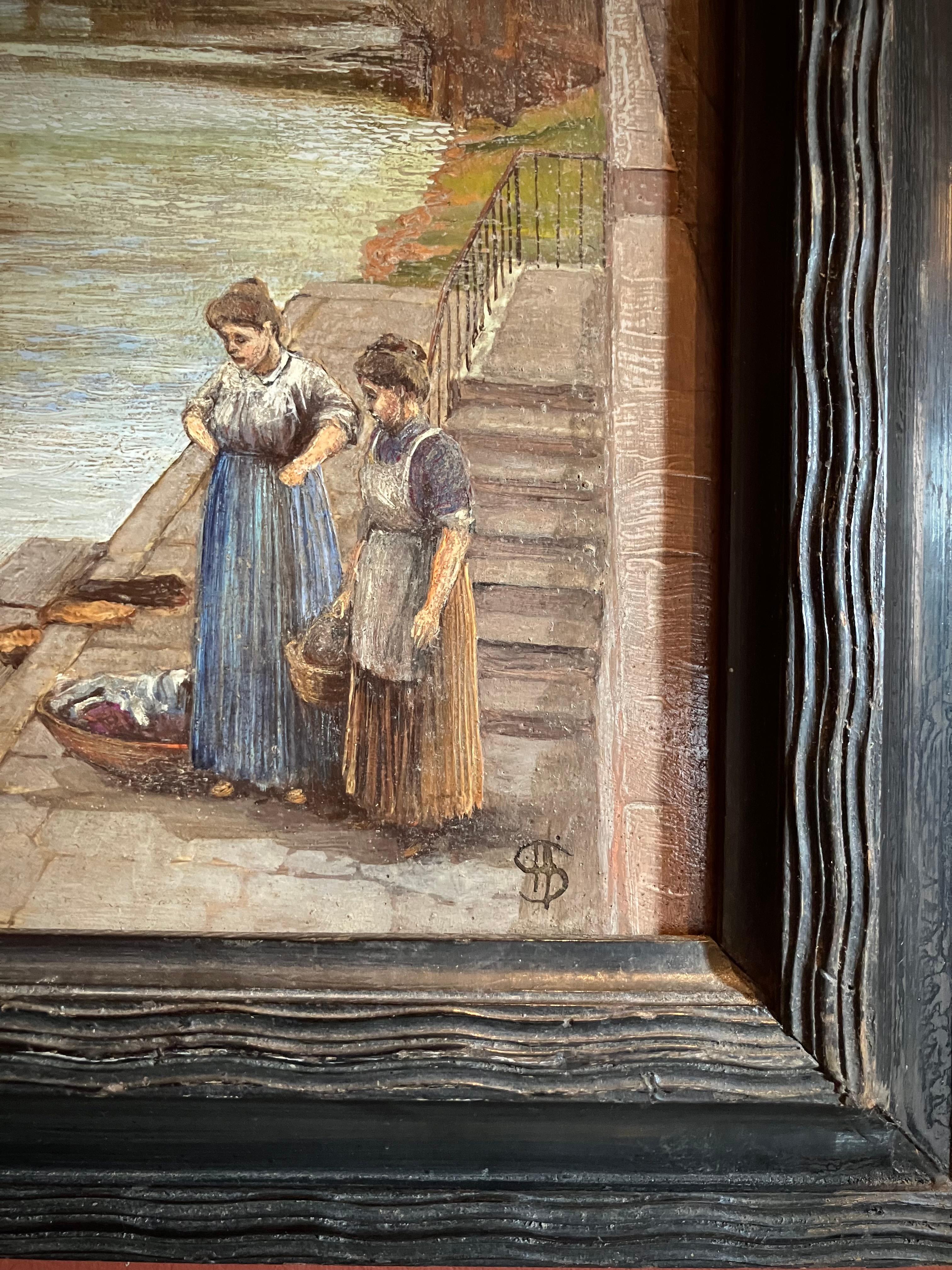 19. Jahrhundert Italienisch Öl auf Panel Landschaft Gemälde Florenz Ansicht Schwarzer Rahmen im Angebot 2