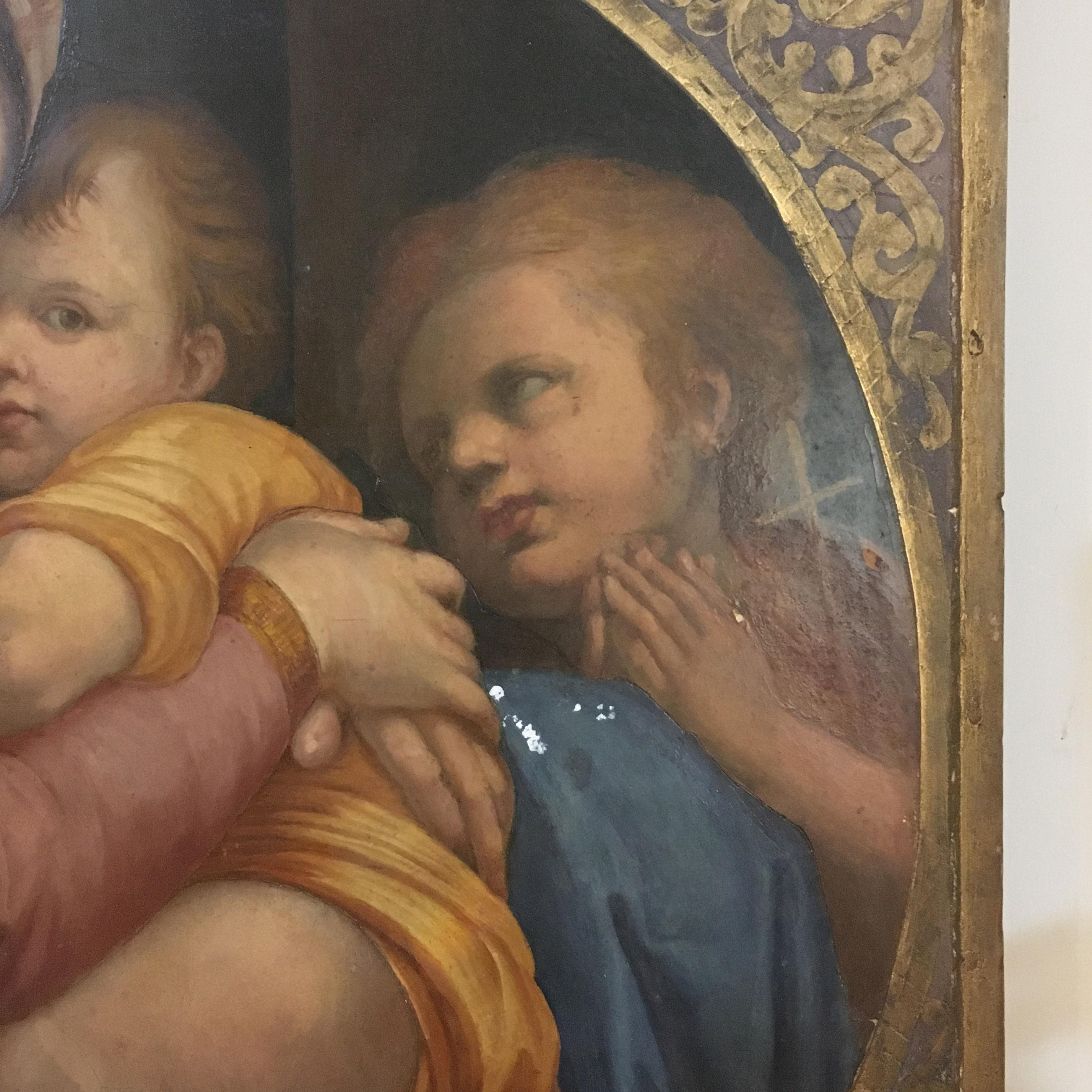 Renaissance 19th Century Italian Oil on Panel Painting Depicting a Madonna with Bambino For Sale