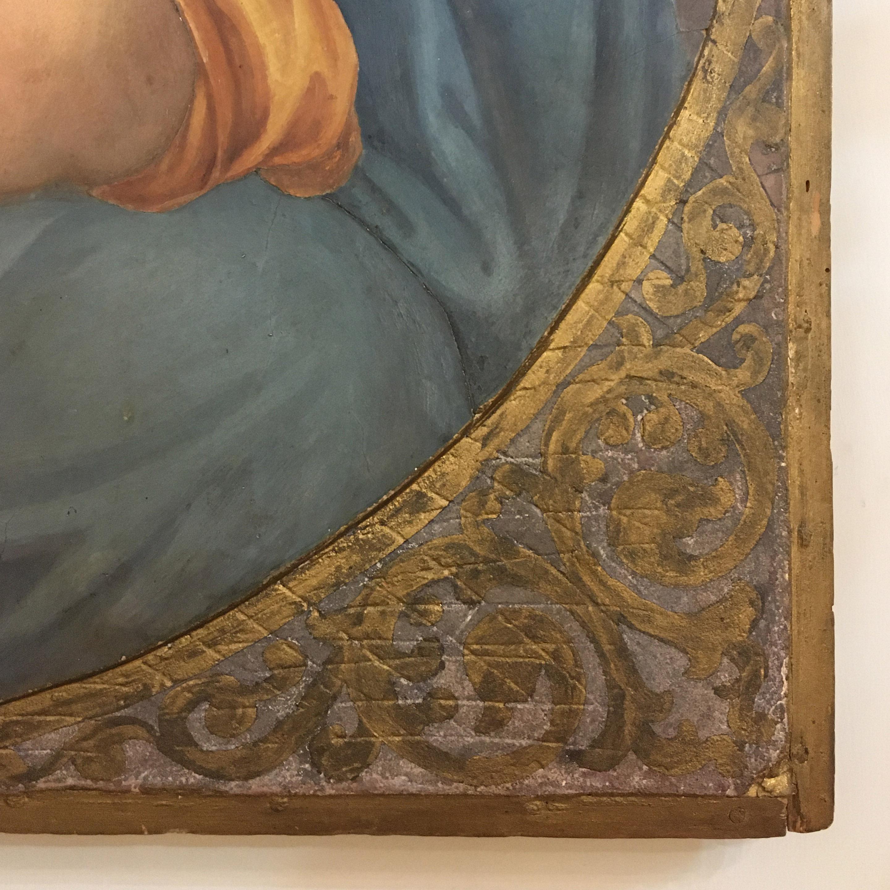 19th Century Italian Oil on Panel Painting Depicting a Madonna with Bambino In Good Condition For Sale In Firenze, IT