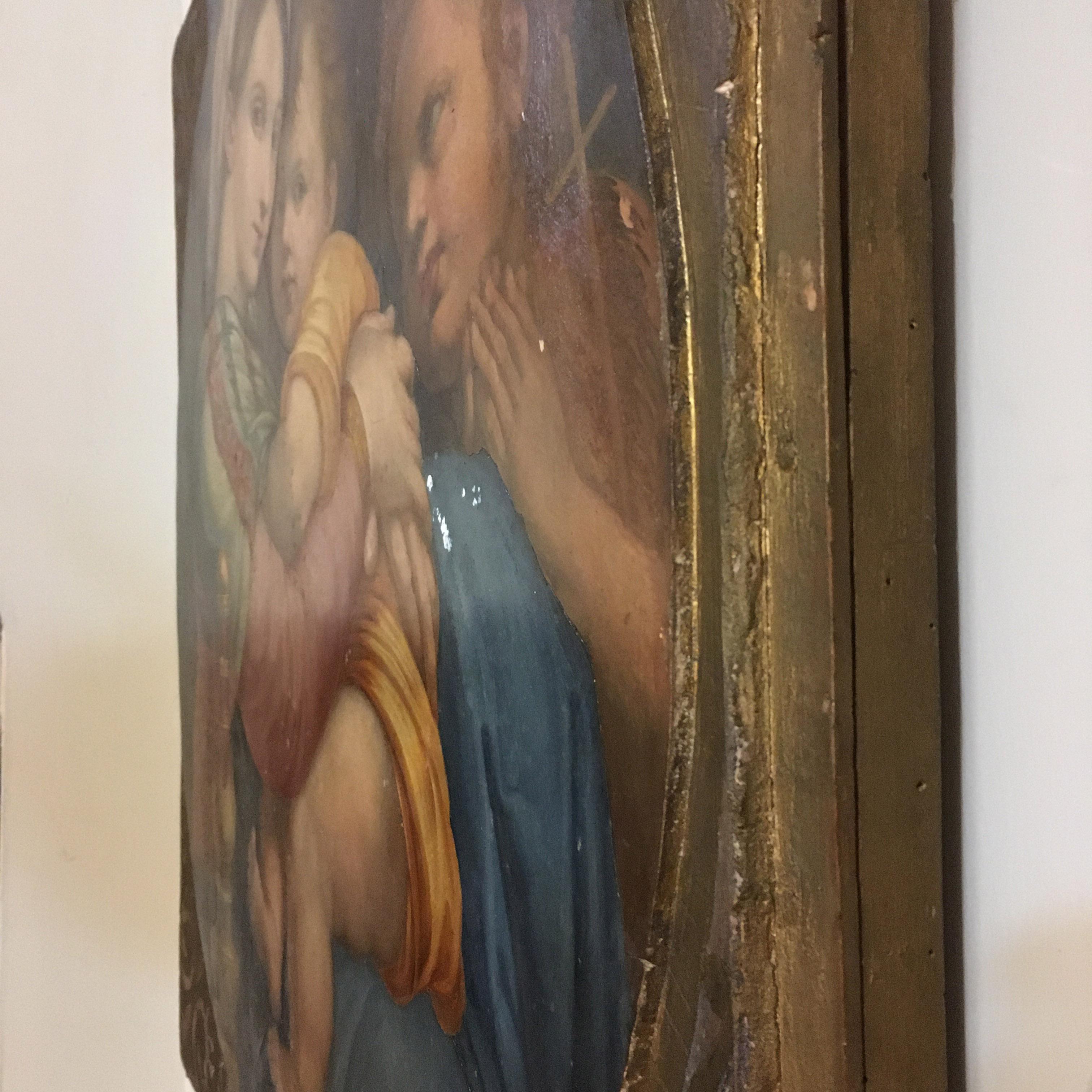 Wood 19th Century Italian Oil on Panel Painting Depicting a Madonna with Bambino For Sale