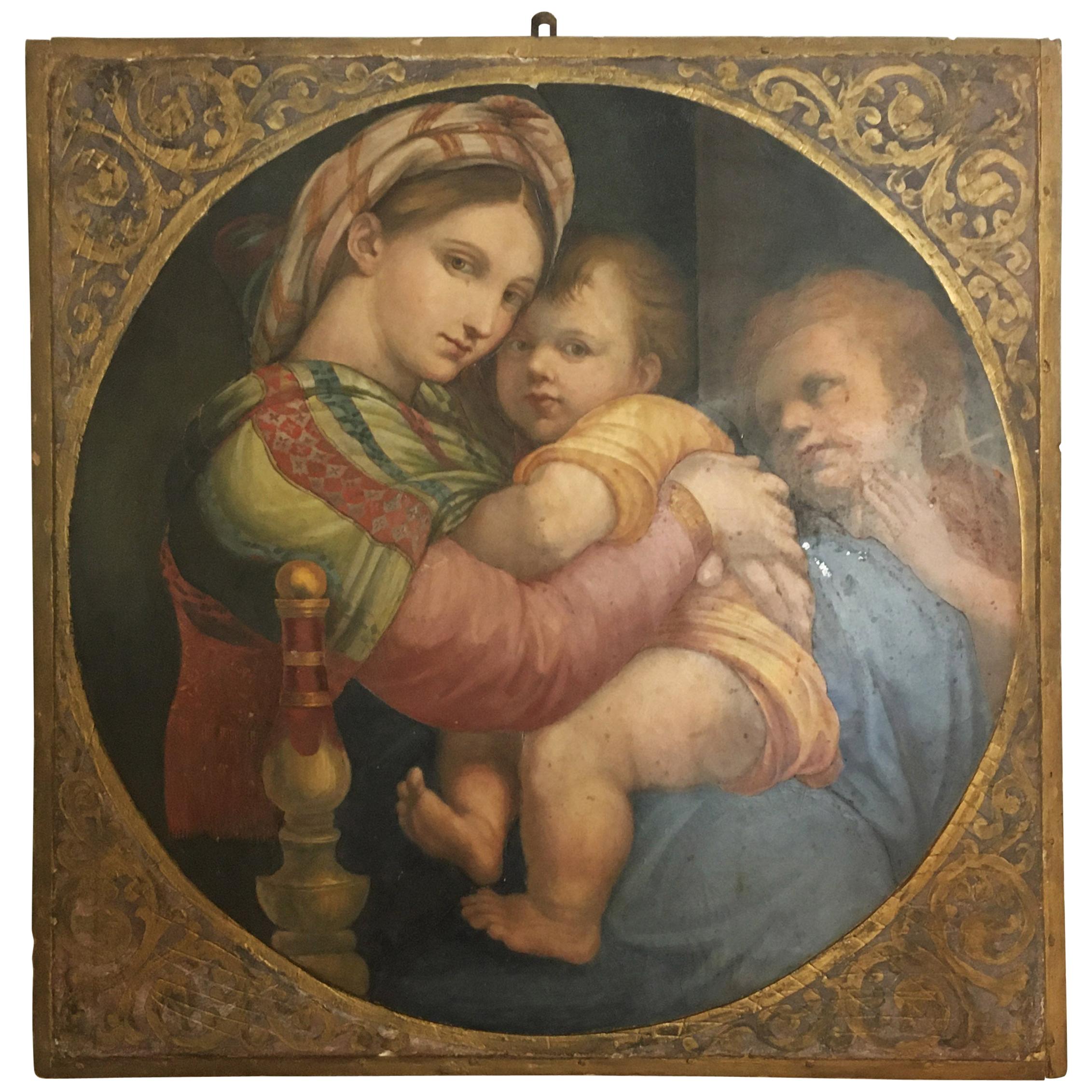 19th Century Italian Oil on Panel Painting Depicting a Madonna with Bambino For Sale