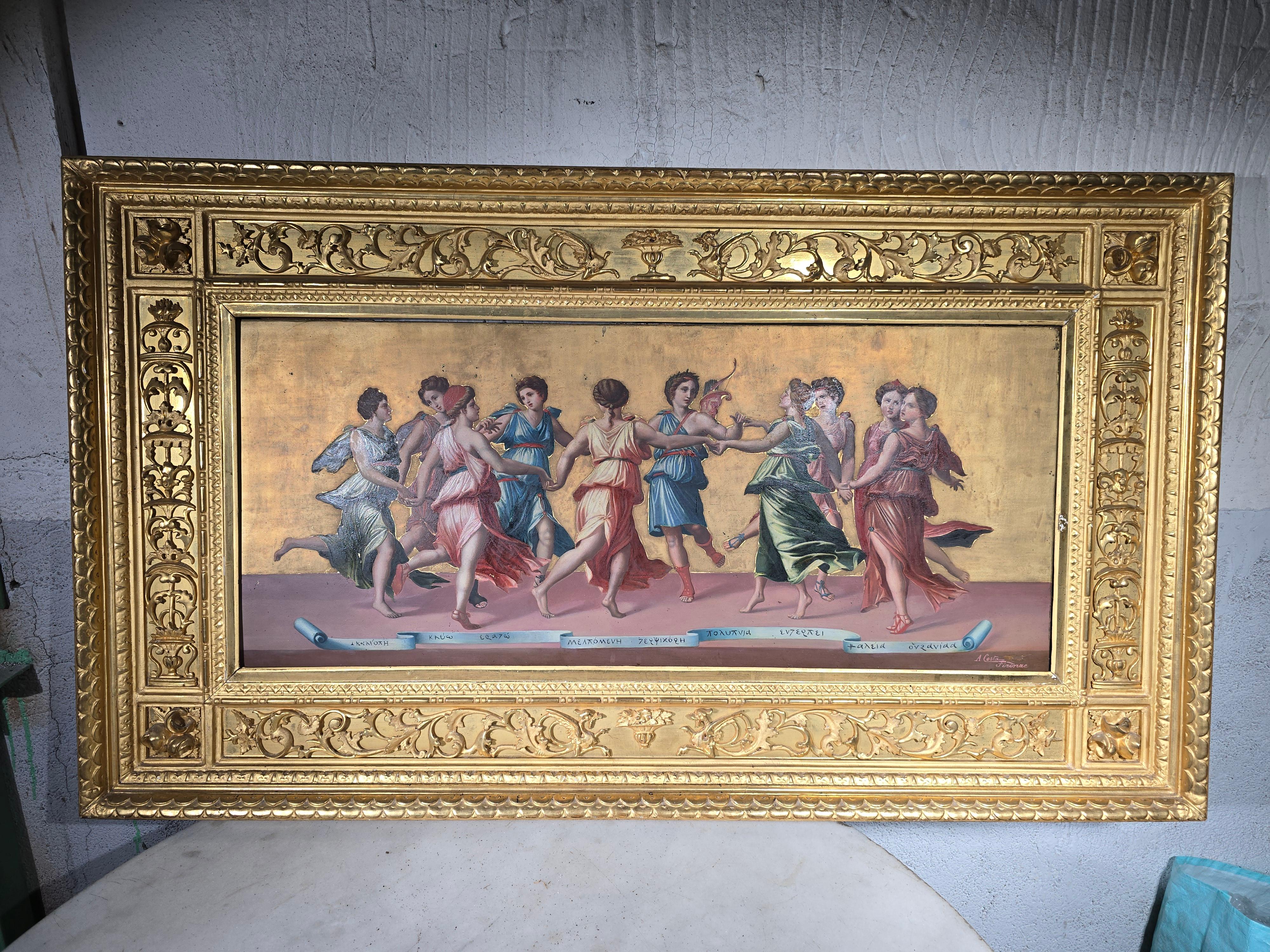 This exquisite 19th-century Italian oil painting, titled 