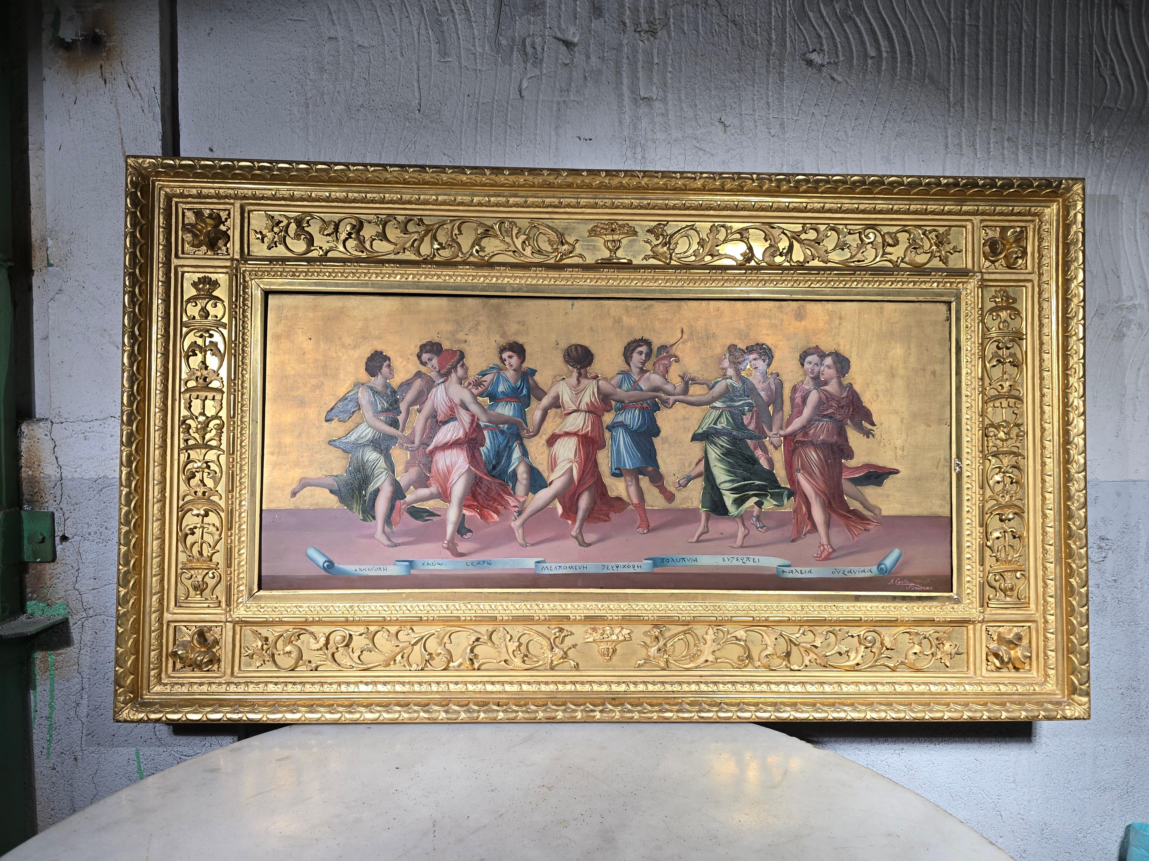 Giltwood 19th-Century Italian Oil Painting – 