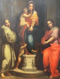 19th C. Religious Oil Painting “Madonna of the Harpies” After Andrea Del Sarto