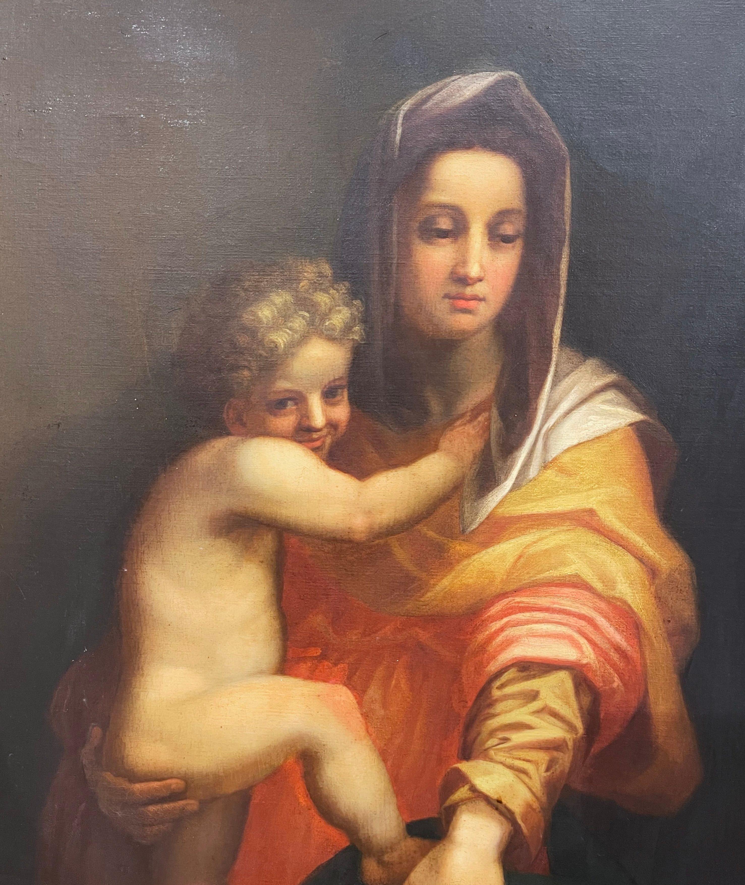 Italienisches Ölgemälde des 19. Jahrhunderts „Madonna der Mohnblumen“ von Andrea del Sarto im Angebot 3