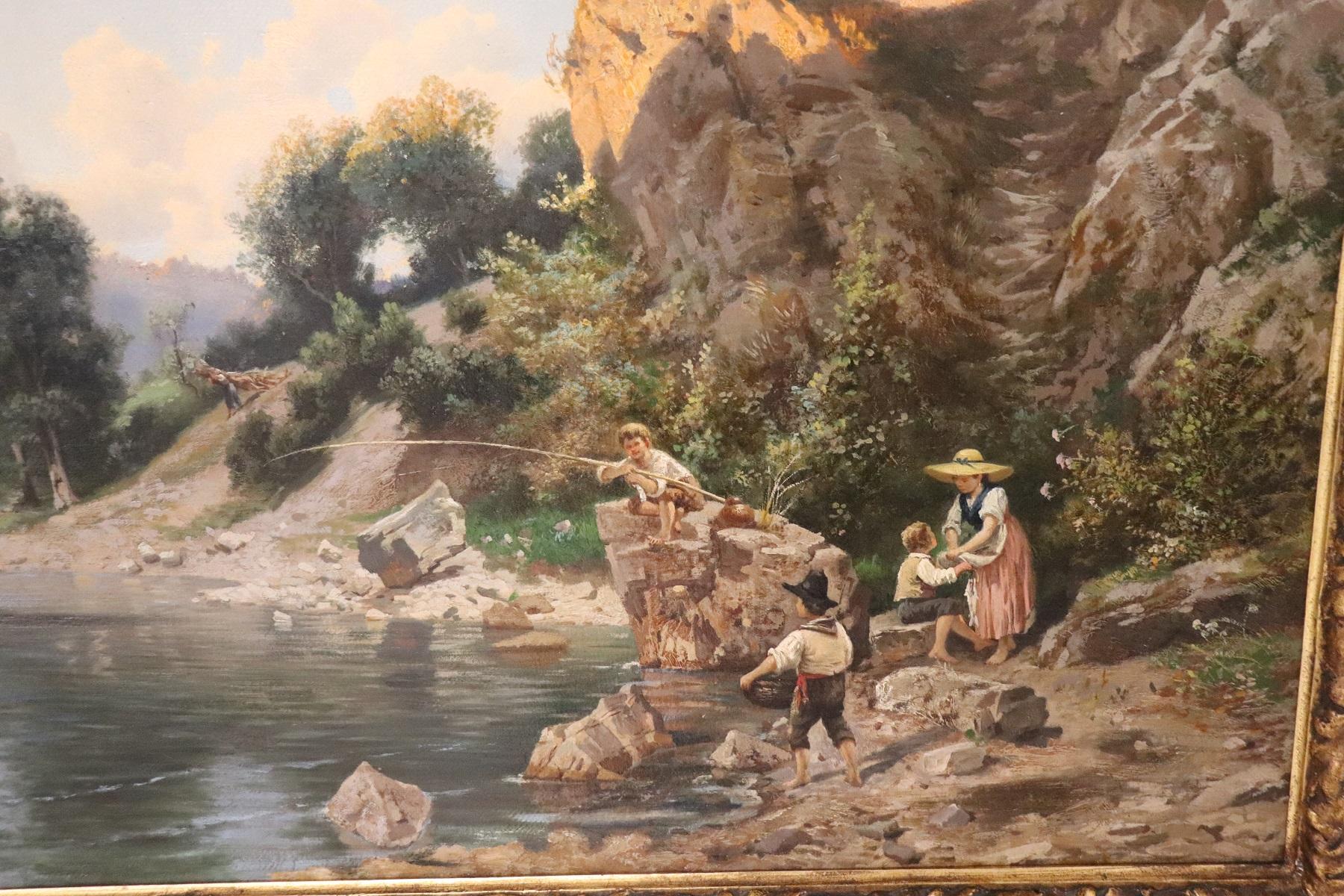 Late 19th Century 19th Century Italian Oil Painting on Canvas Impressionist Landscape with Frame