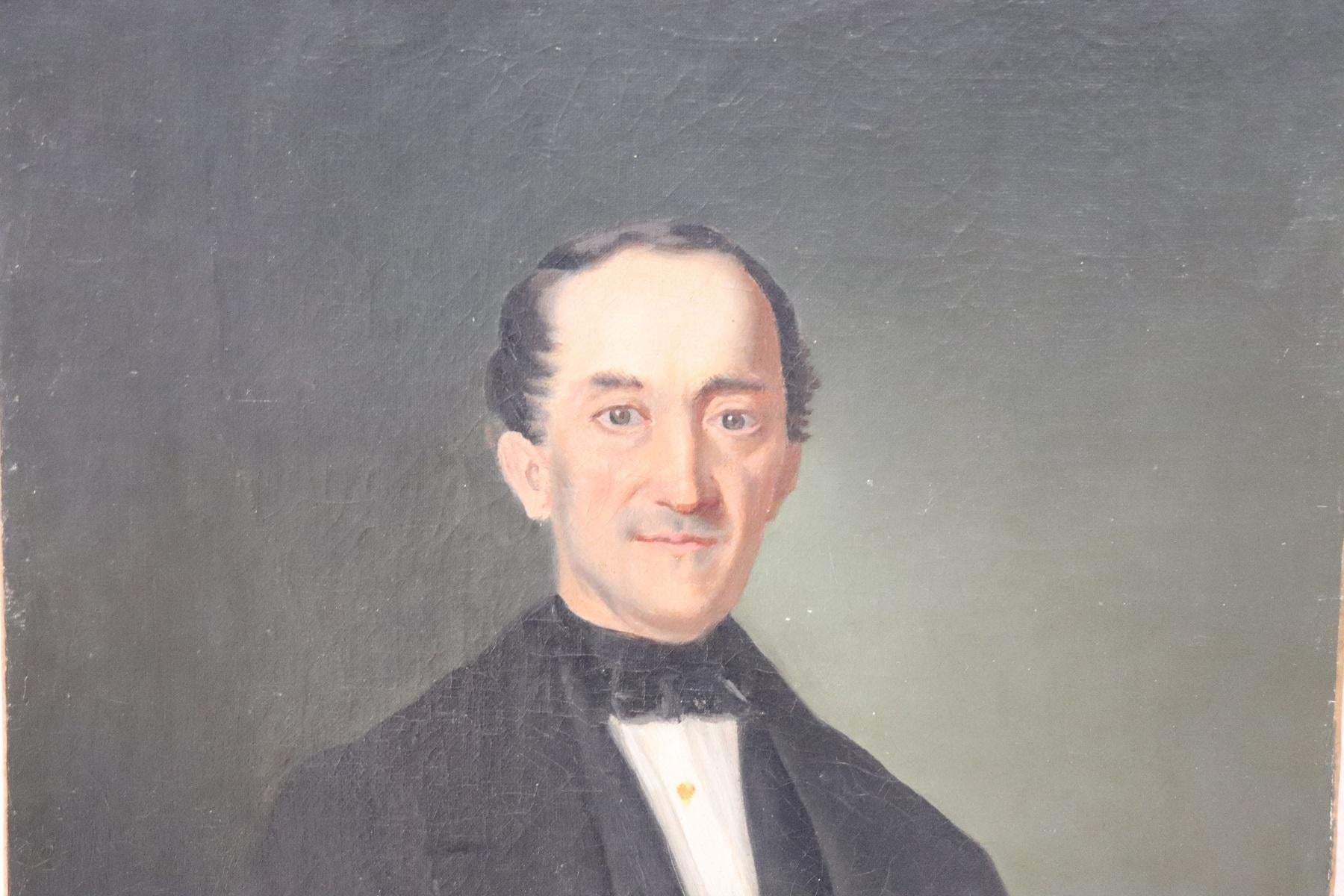 Refined oil painting on canvas from an important collection of portraits. Portrait of a gentleman dated 1878 and signed, artist not identified. Excellent pictorial quality made of details in an excellent way. Painting without a frame. Please