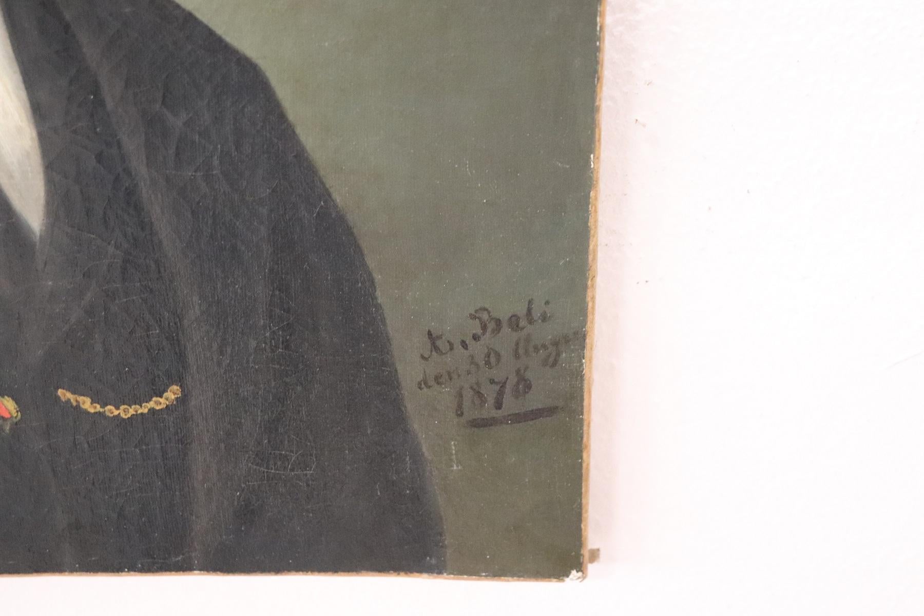 Italienisches Ölgemälde auf Leinwand, signiert und datiert 1878, 19. Jahrhundert im Zustand „Gut“ im Angebot in Casale Monferrato, IT