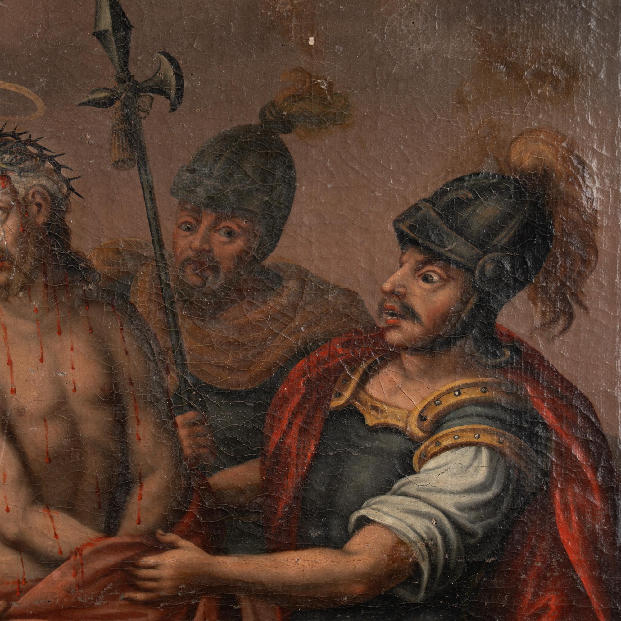 Italienisches Original-Ölgemälde auf Leinwand von Christus, der zum Kreuz getauft wird, 19. Jahrhundert im Angebot 8