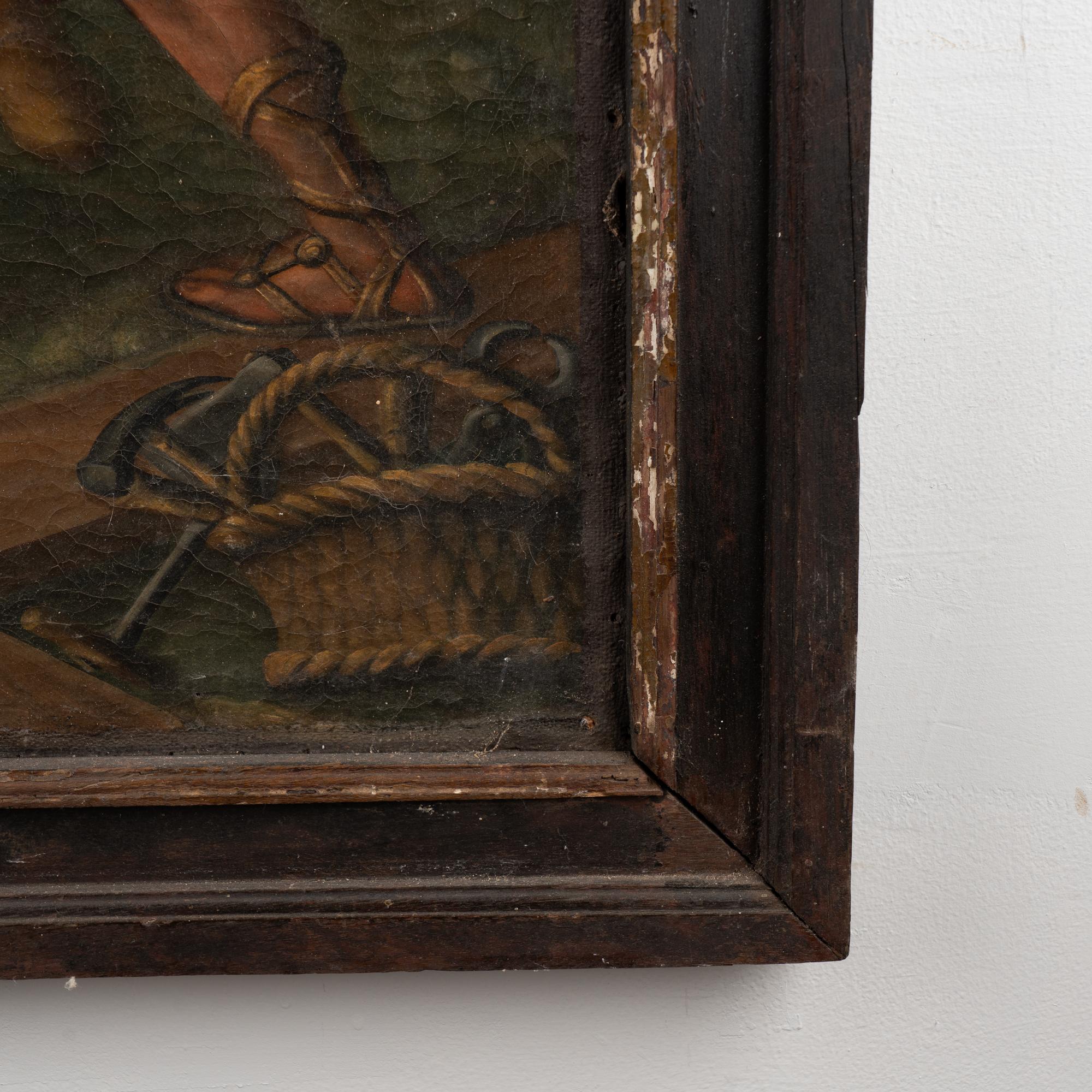 Italienisches Original-Ölgemälde auf Leinwand von Christus, der zum Kreuz getauft wird, 19. Jahrhundert im Angebot 14