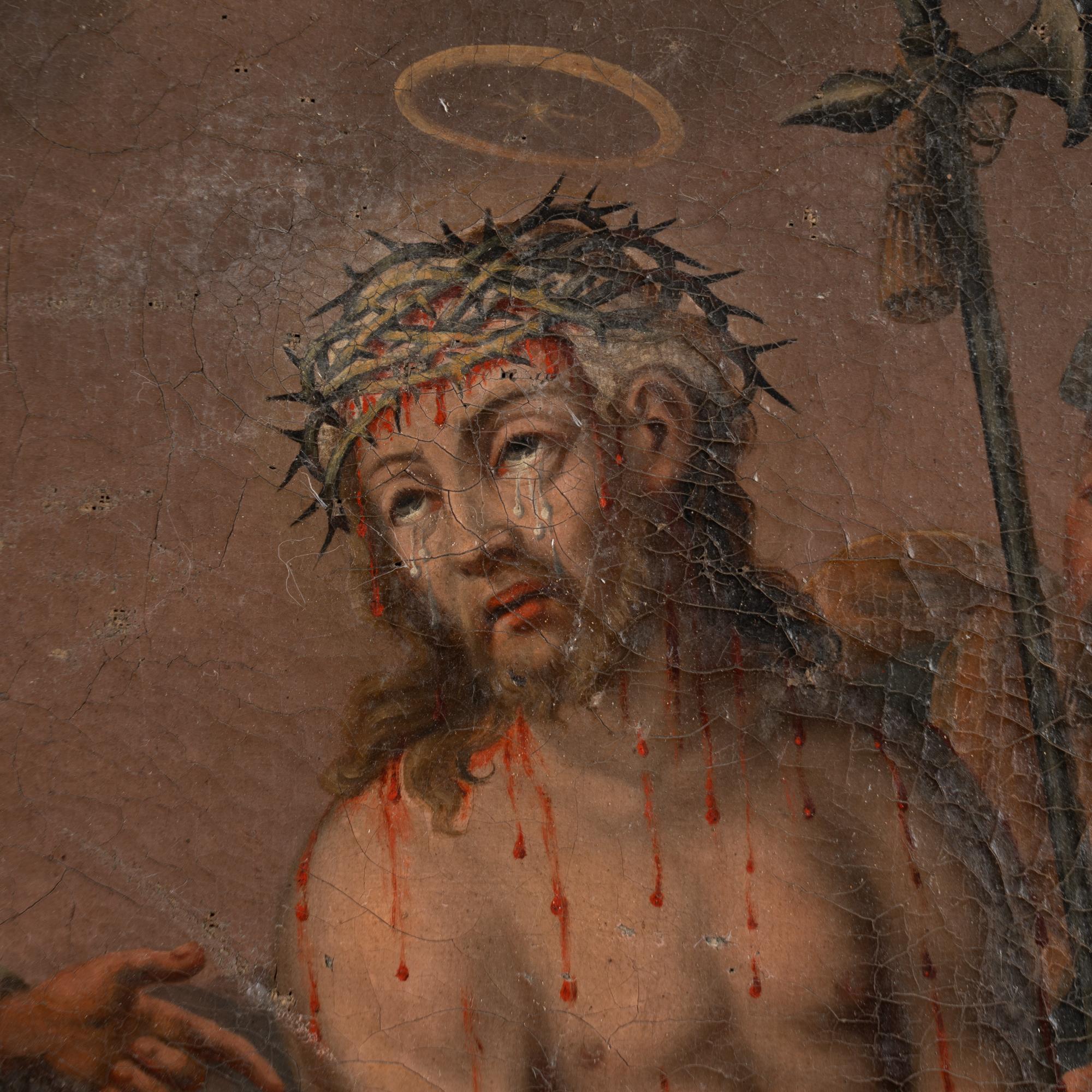 Italienisches Original-Ölgemälde auf Leinwand von Christus, der zum Kreuz getauft wird, 19. Jahrhundert im Angebot 3
