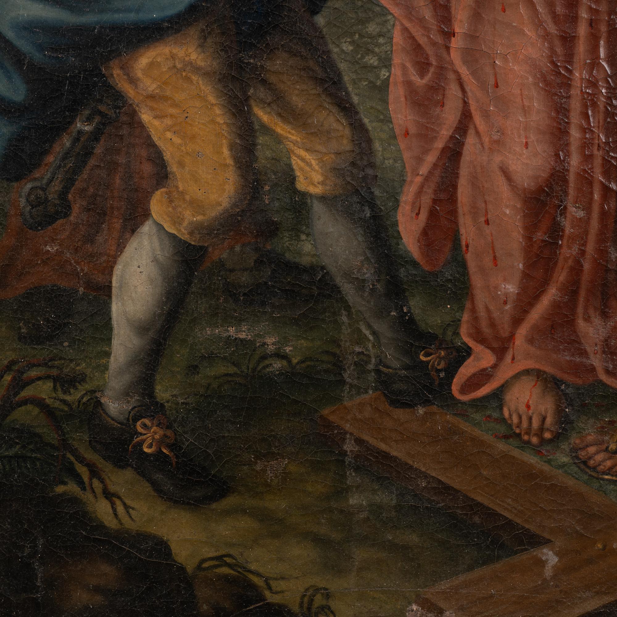 Italienisches Original-Ölgemälde auf Leinwand von Christus, der zum Kreuz getauft wird, 19. Jahrhundert im Angebot 6