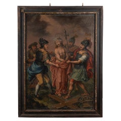 Olio su tela originale italiano del XIX secolo raffigurante Cristo che viene inchiodato alla croce