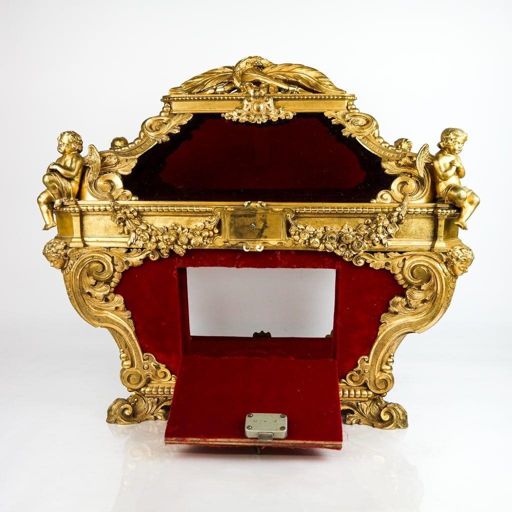 Baroque Revival 19th Century Italian Ormolu Bronze Glazed Reliquary Casket