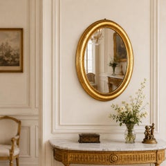 19th-Century Italian Oval Giltwood Mirror with Gold Leaf Finish