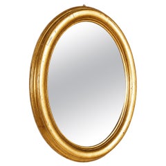 19th-Century Italian Oval Giltwood Mirror with Gold Leaf Finish