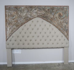 19th Century Italian Painted and Linen King Size Headboard