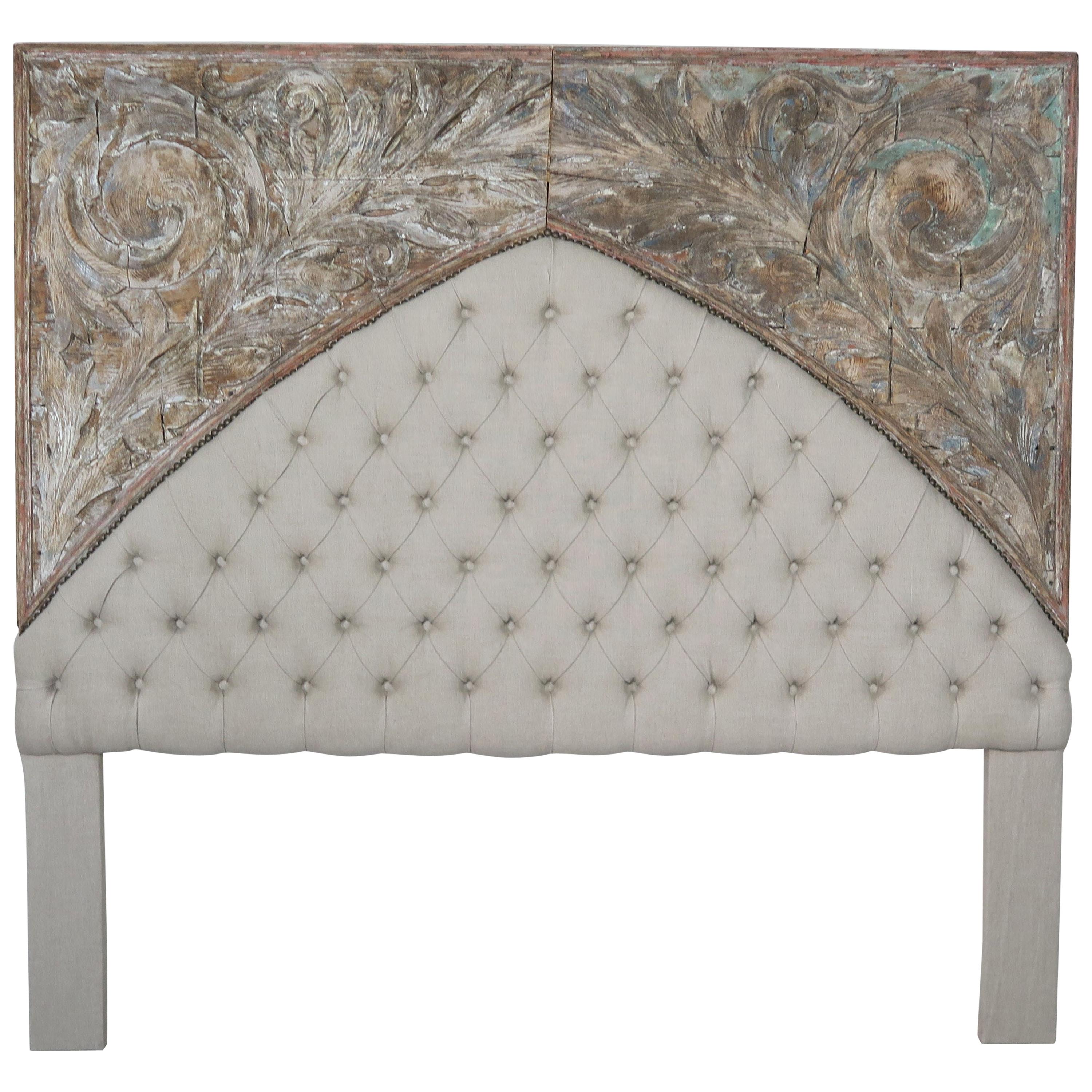 19th Century Italian Painted and Linen King Size Headboard at 1stDibs