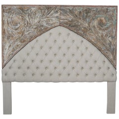 19th Century Italian Painted and Linen King Size Headboard
