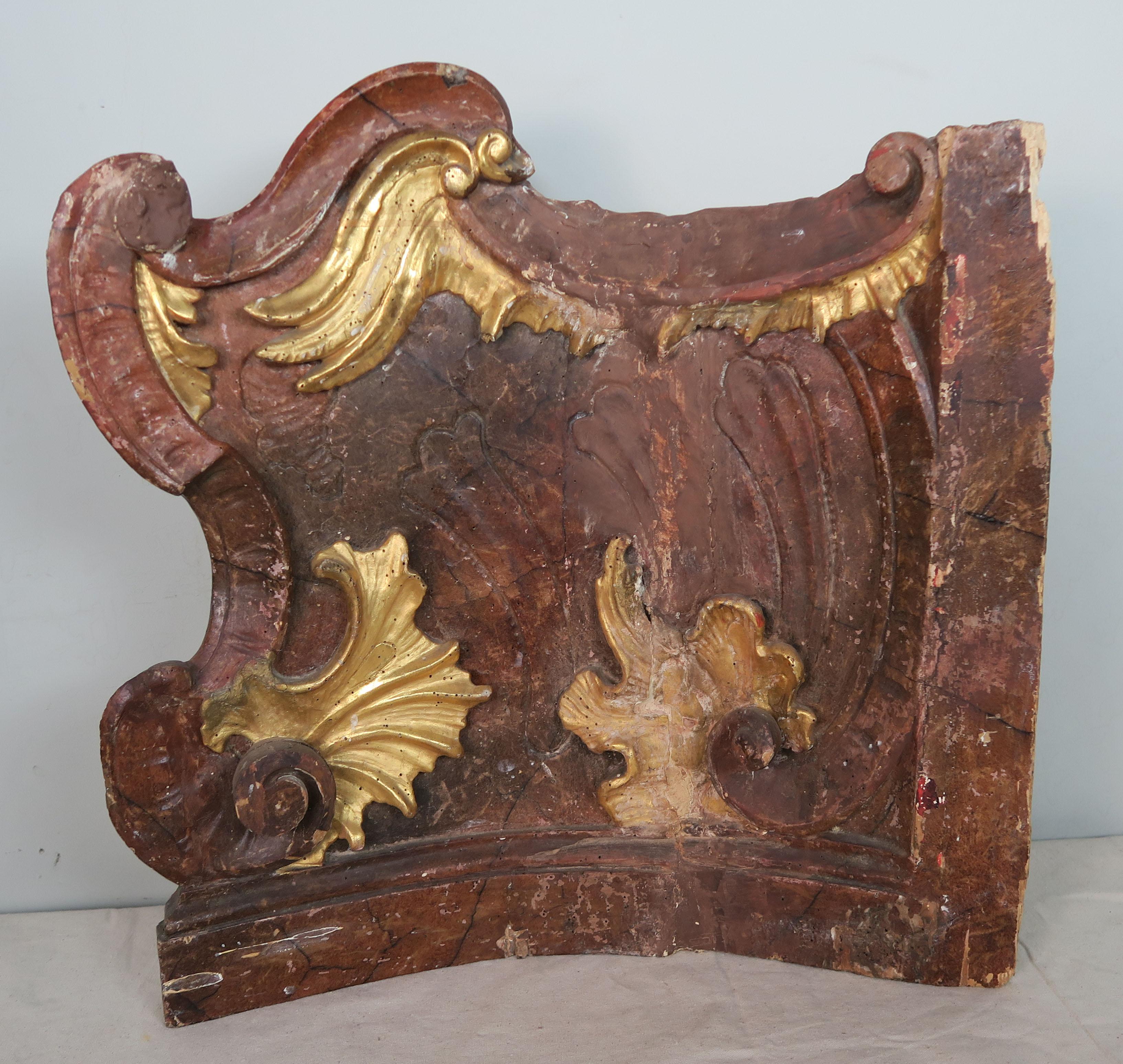 19th Century Italian Painted and Parcel-Gilt Architectural Fragments In Distressed Condition In Los Angeles, CA