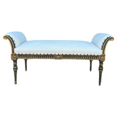 Antique 19th Century Italian Painted And Parcel Gilt Bench