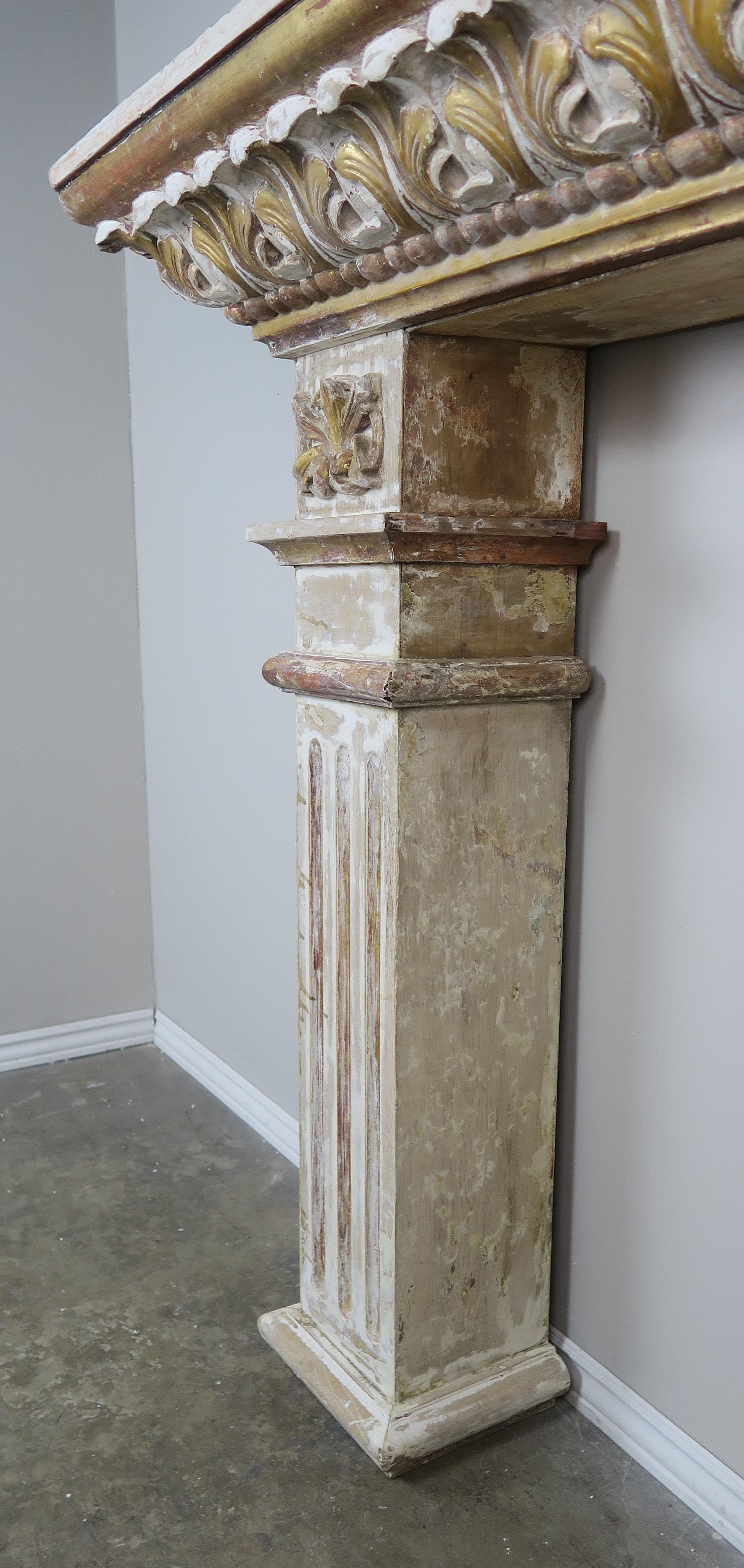 19th Century Italian Painted and Parcel Gilt Fireplace Mantel For Sale 7