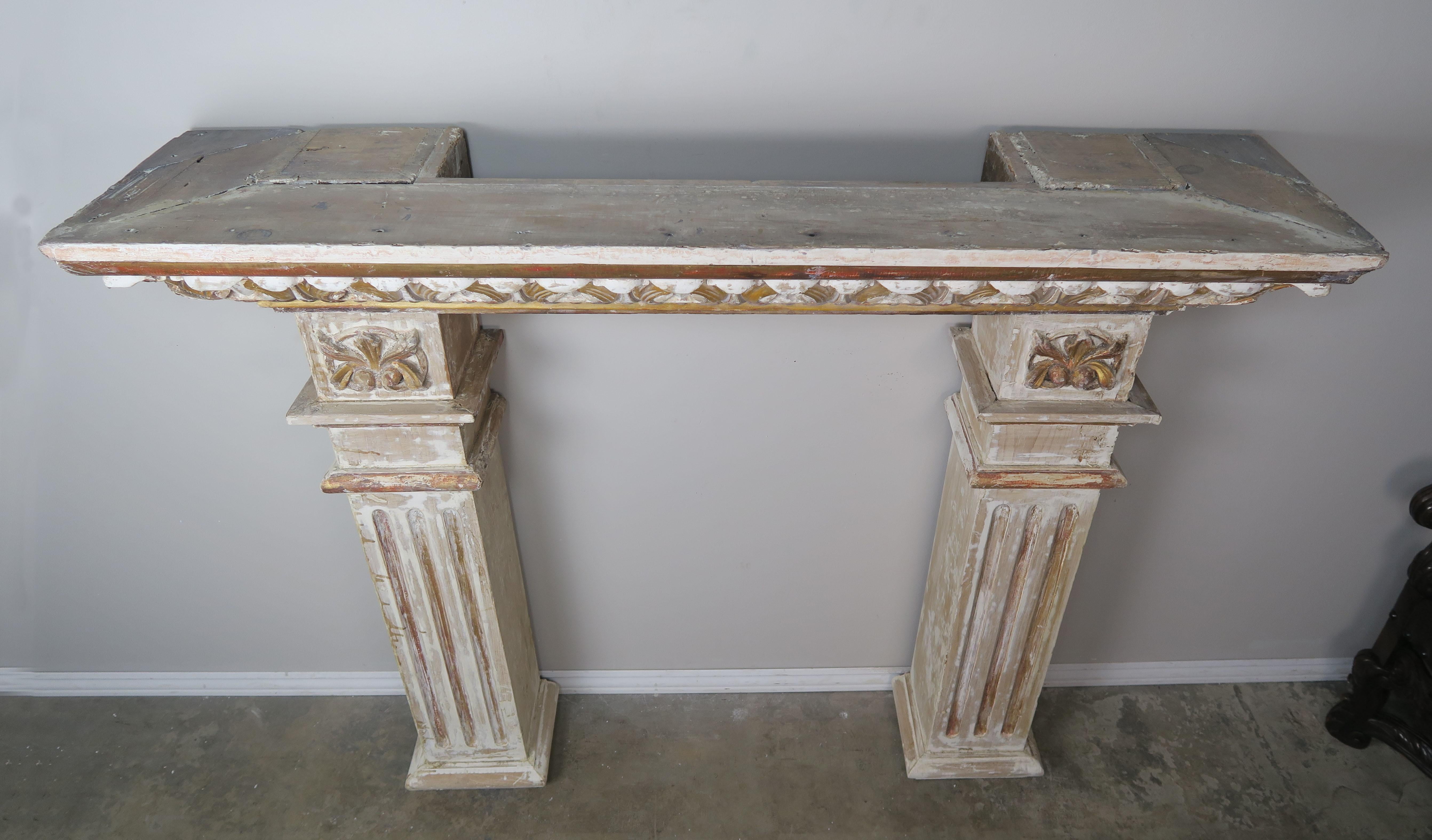 19th Century Italian Painted and Parcel Gilt Fireplace Mantel For Sale 8