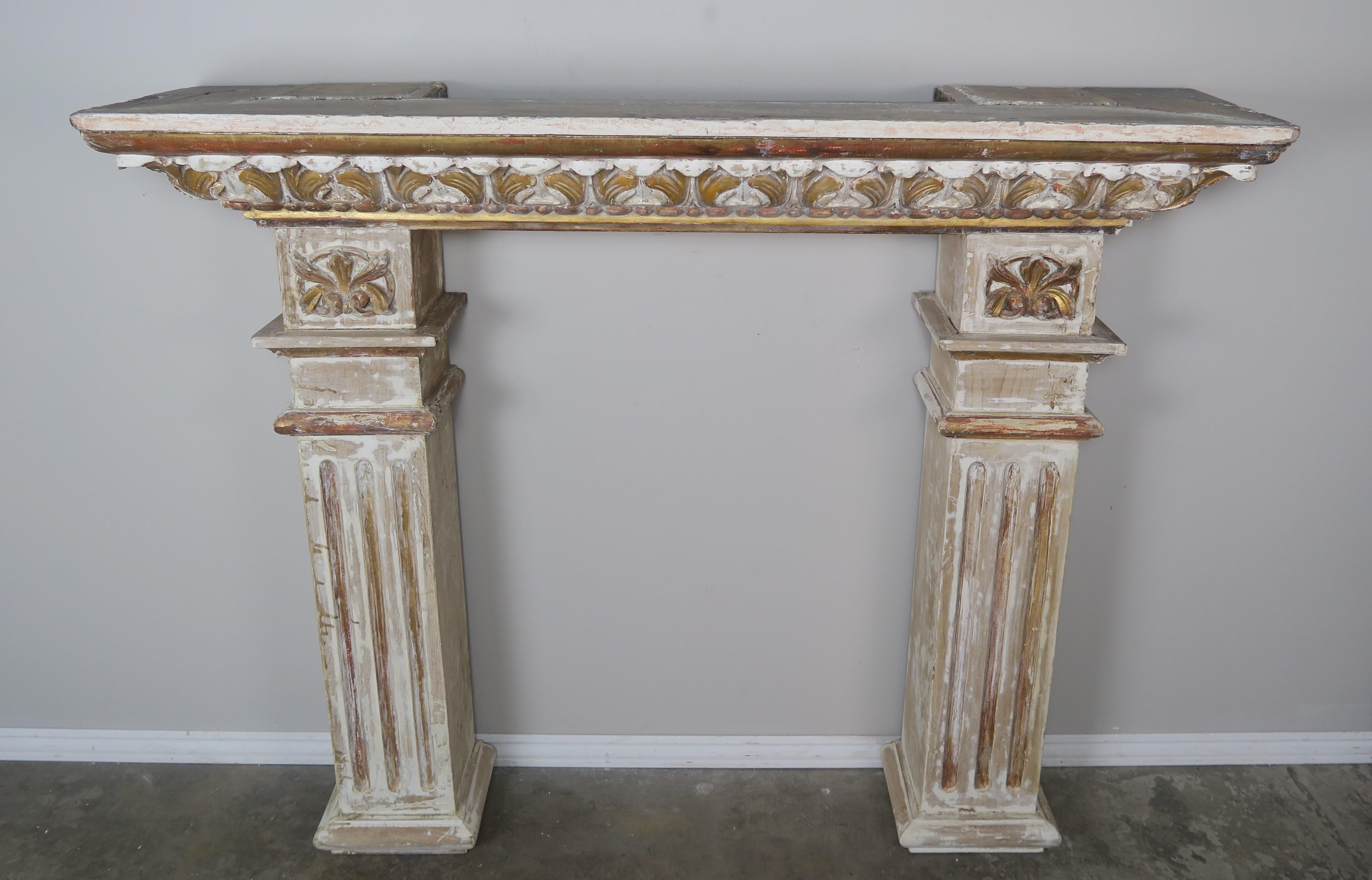 Neoclassical 19th Century Italian Painted and Parcel Gilt Fireplace Mantel