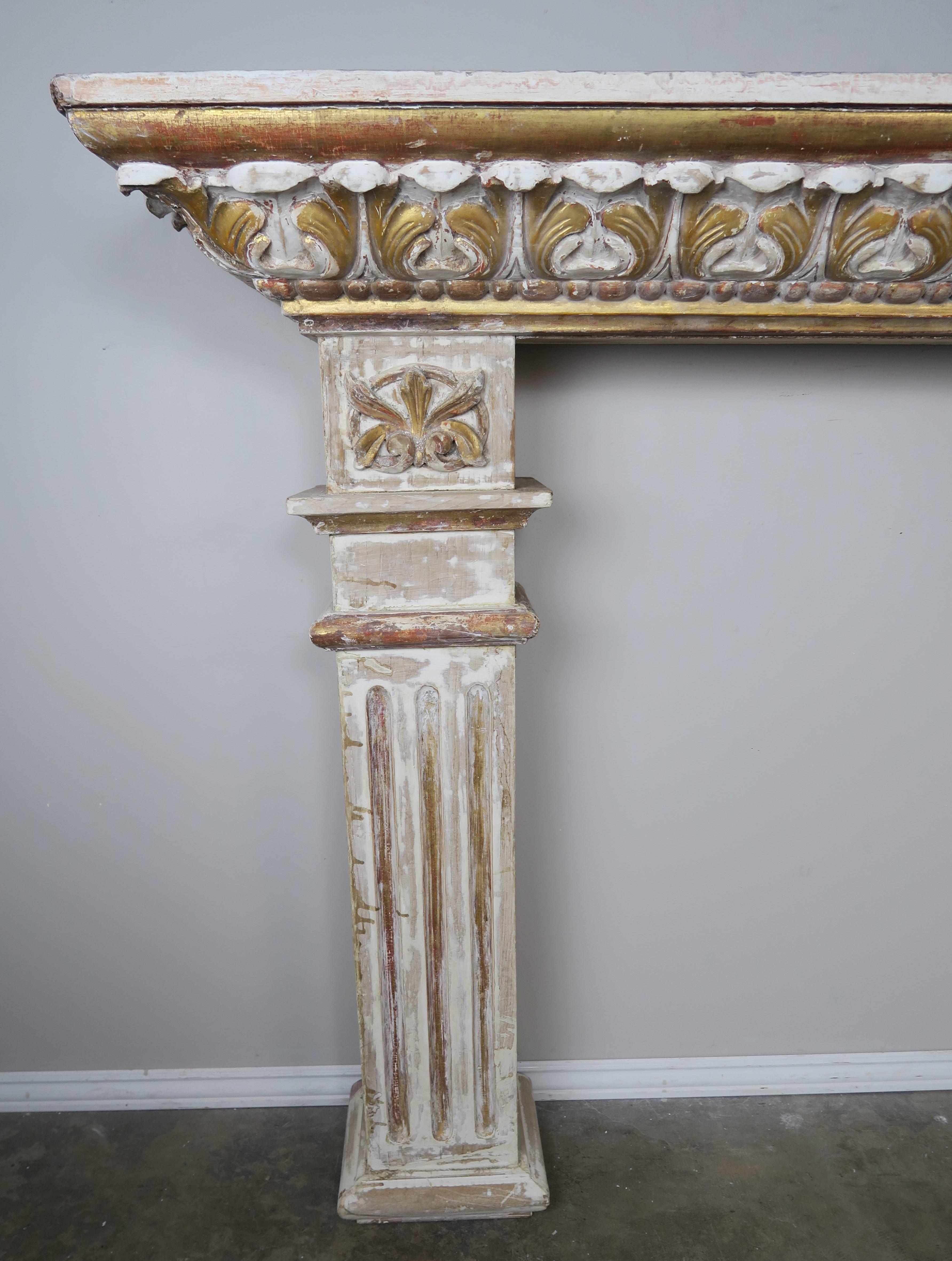Wood 19th Century Italian Painted and Parcel Gilt Fireplace Mantel