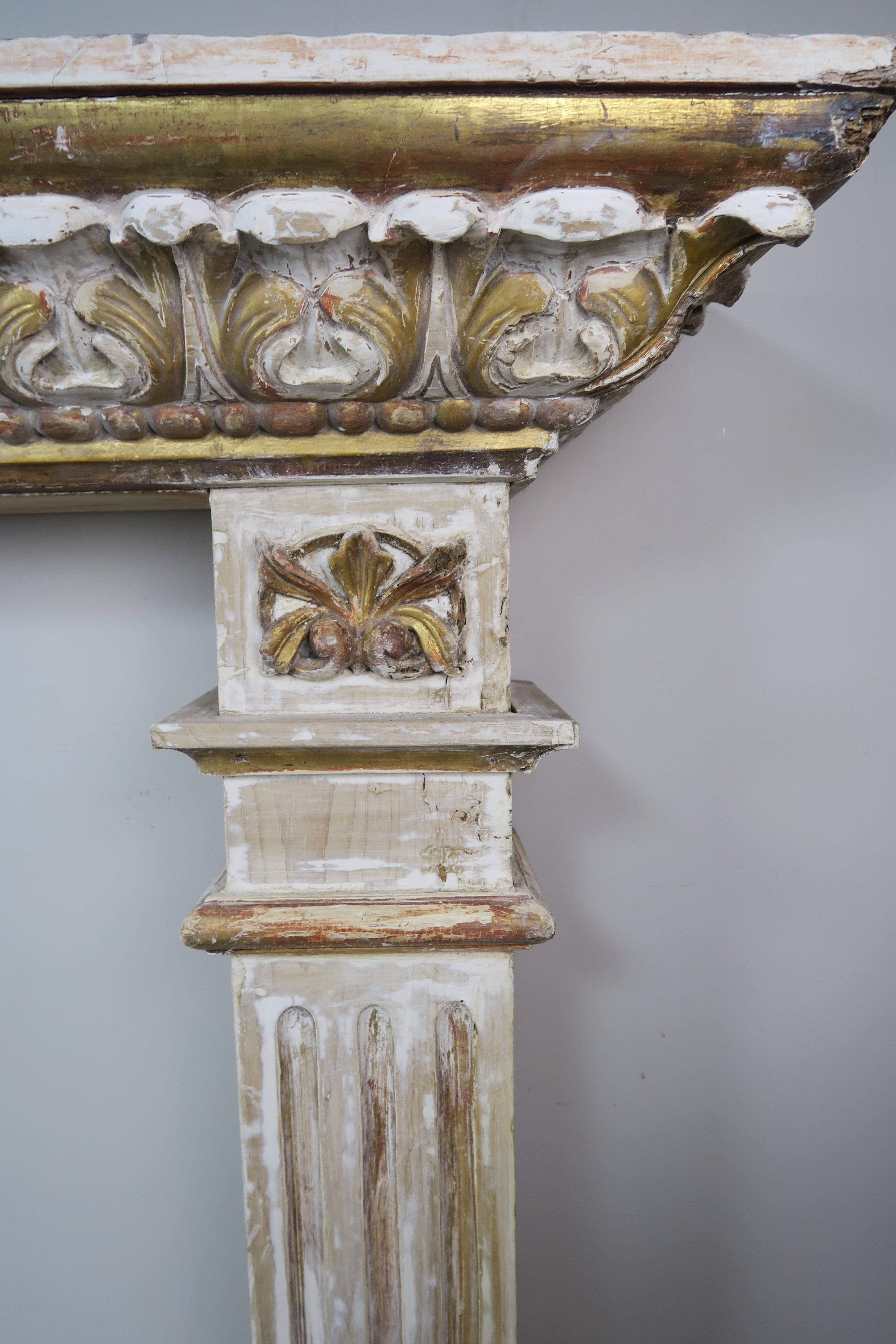 19th Century Italian Painted and Parcel Gilt Fireplace Mantel For Sale 1