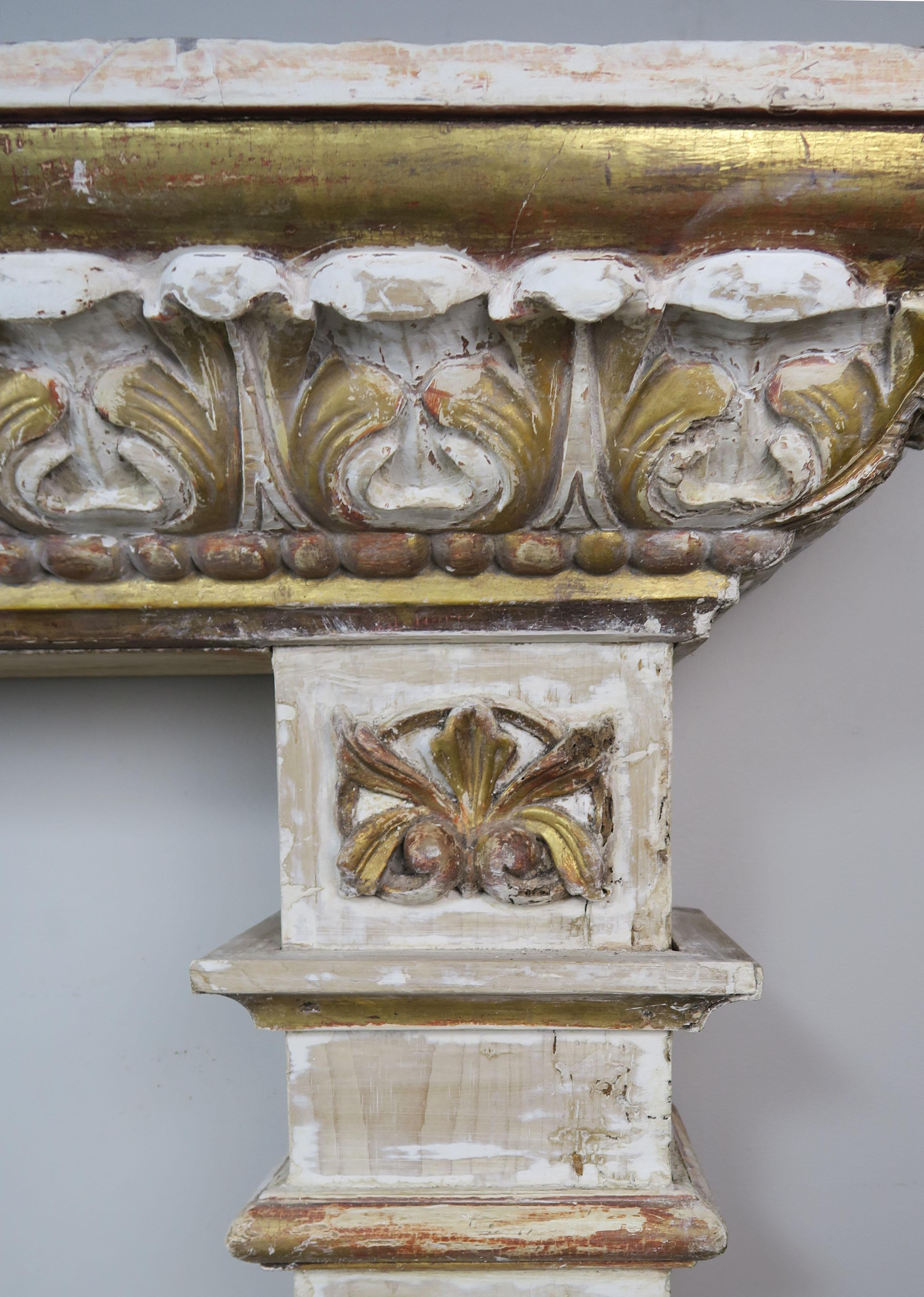 19th Century Italian Painted and Parcel Gilt Fireplace Mantel 2