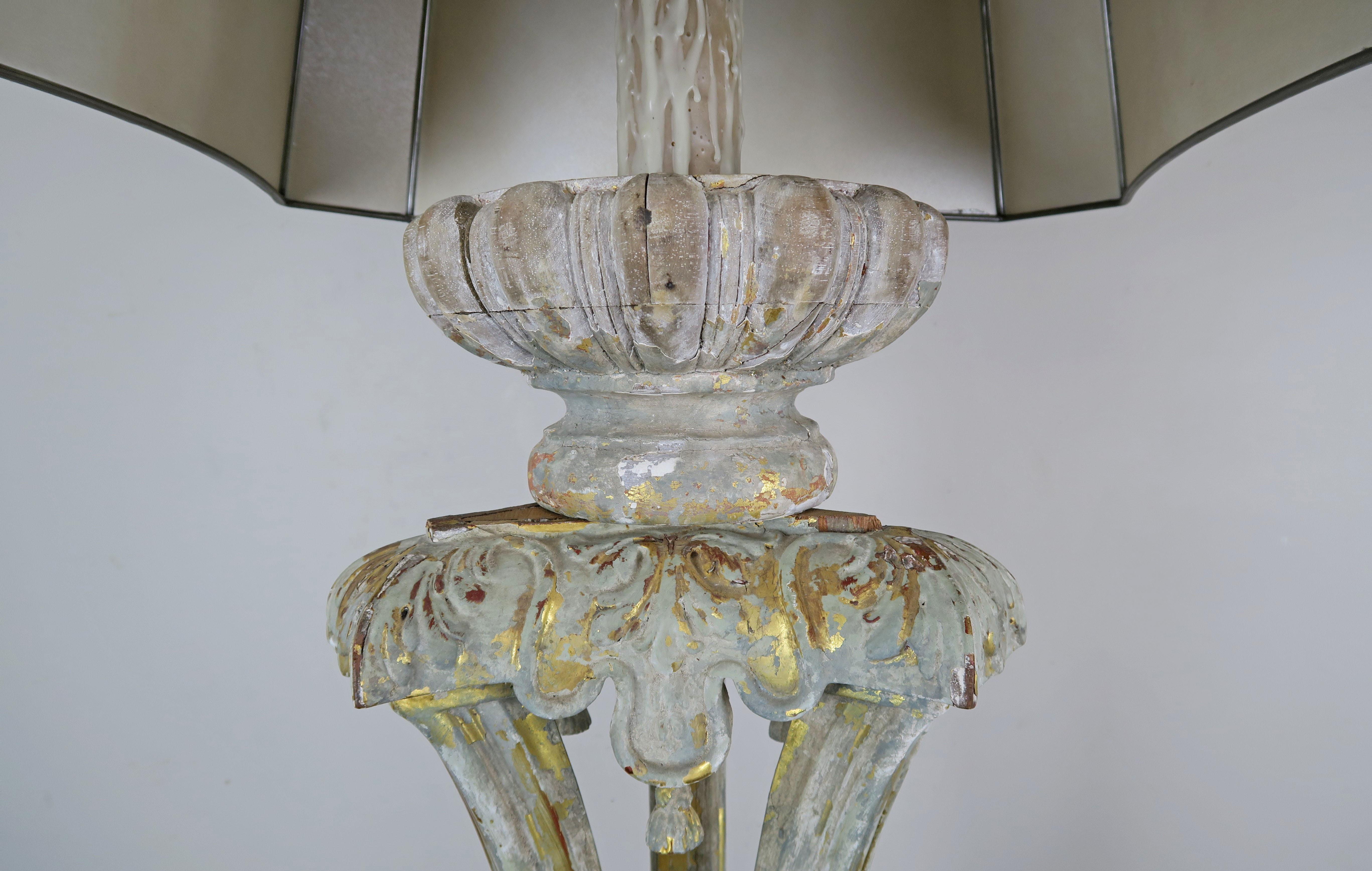 Hand-Painted 19th Century Italian Painted and Parcel Gilt Standing Lamp with Parchment Shade