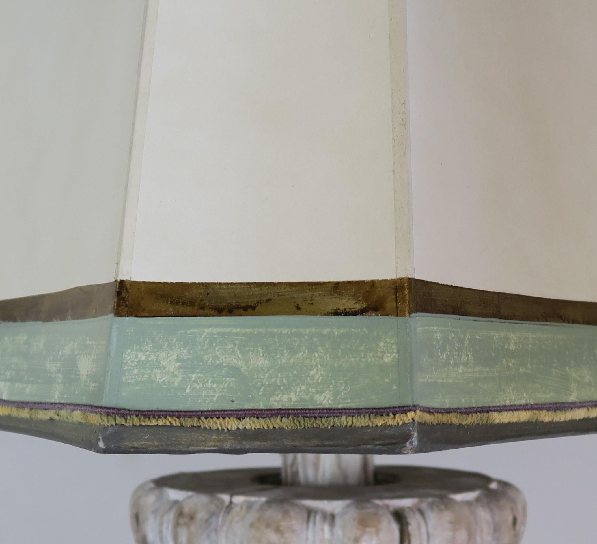 19th Century Italian Painted and Parcel Gilt Standing Lamp with Parchment Shade In Distressed Condition In Los Angeles, CA
