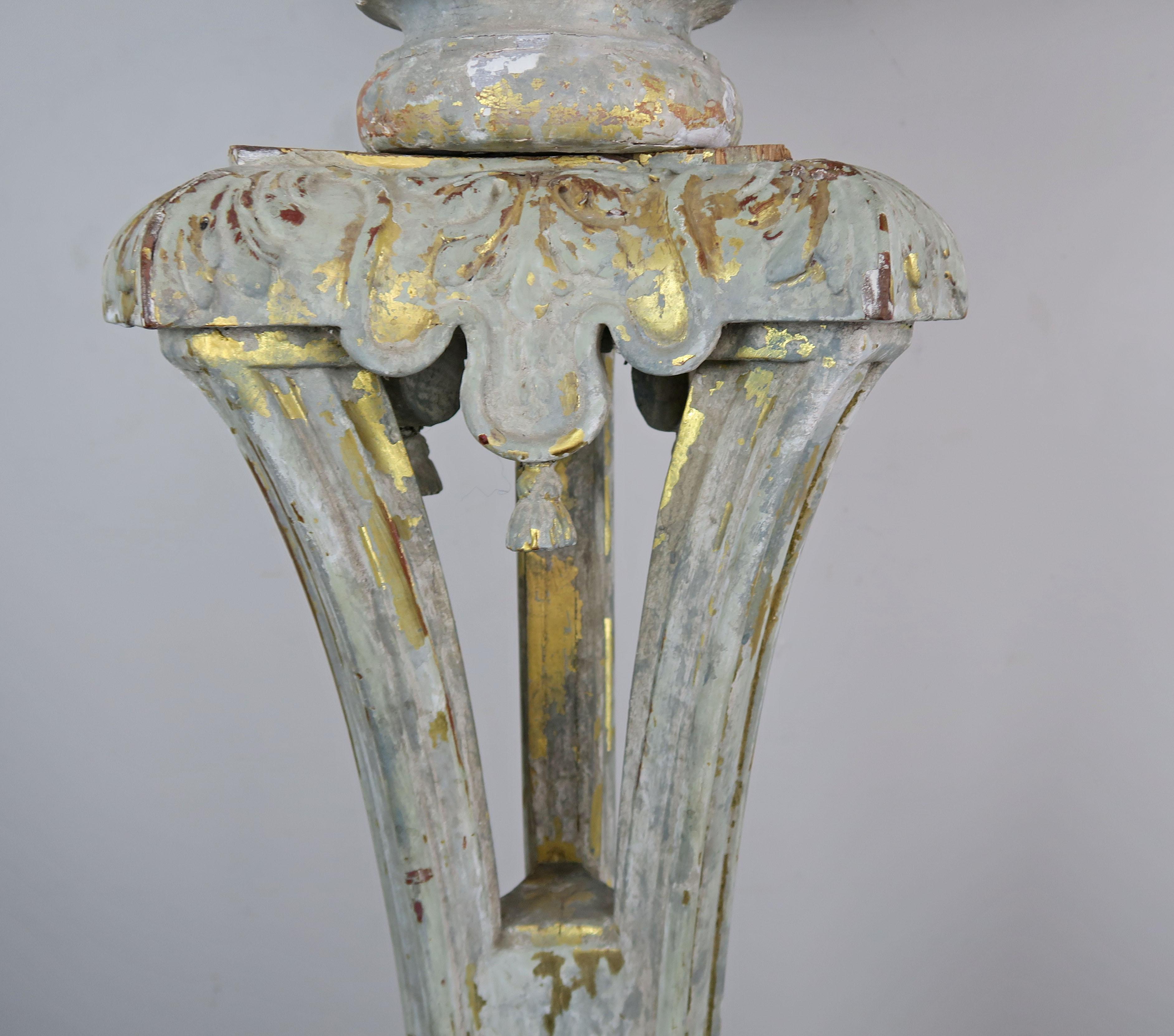 Wood 19th Century Italian Painted and Parcel Gilt Standing Lamp with Parchment Shade
