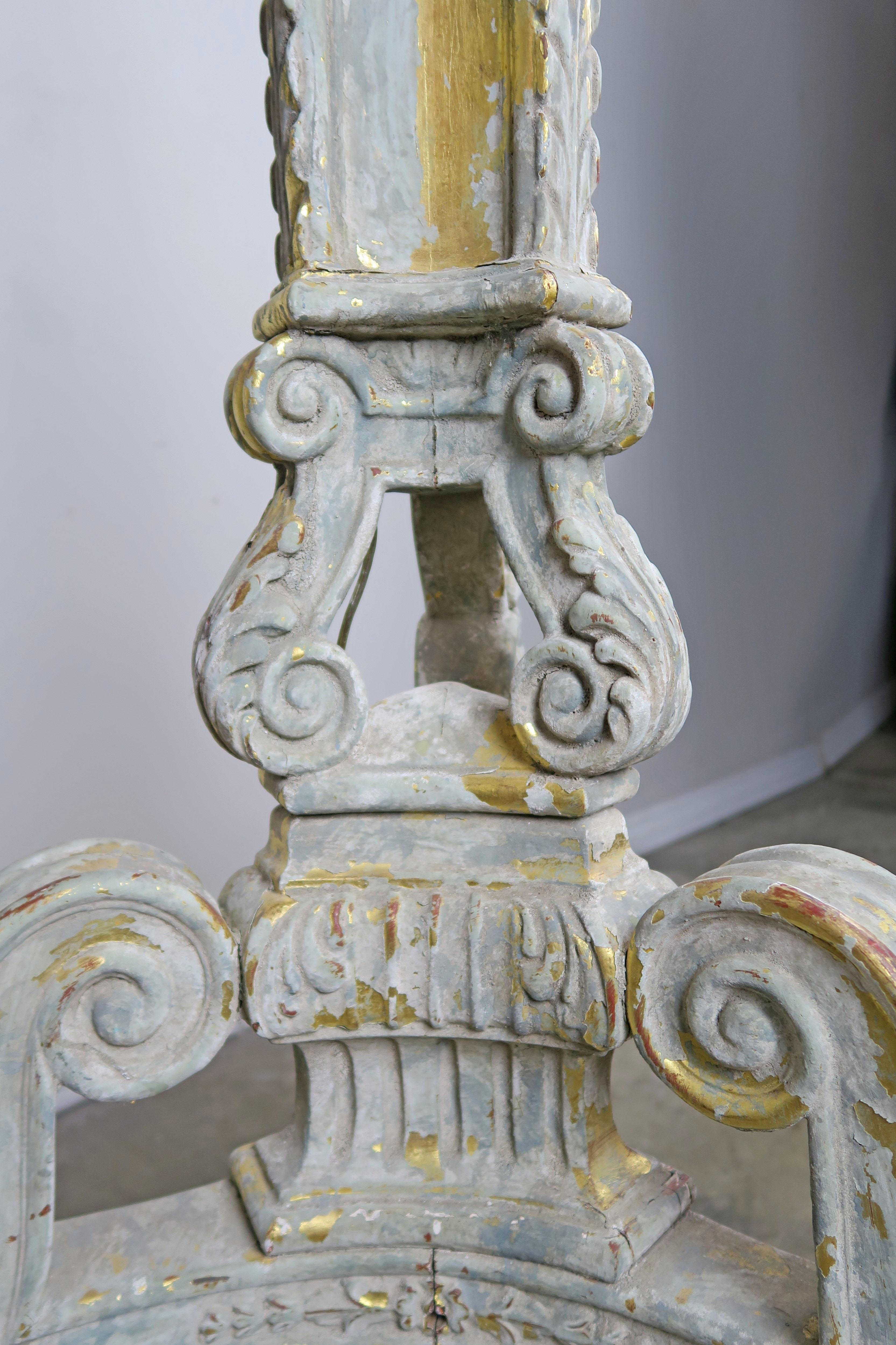 19th Century Italian Painted and Parcel Gilt Standing Lamp with Parchment Shade 2