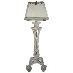 Antique 19th Century Italian Painted and Parcel Gilt Standing Lamp with Parchment Shade