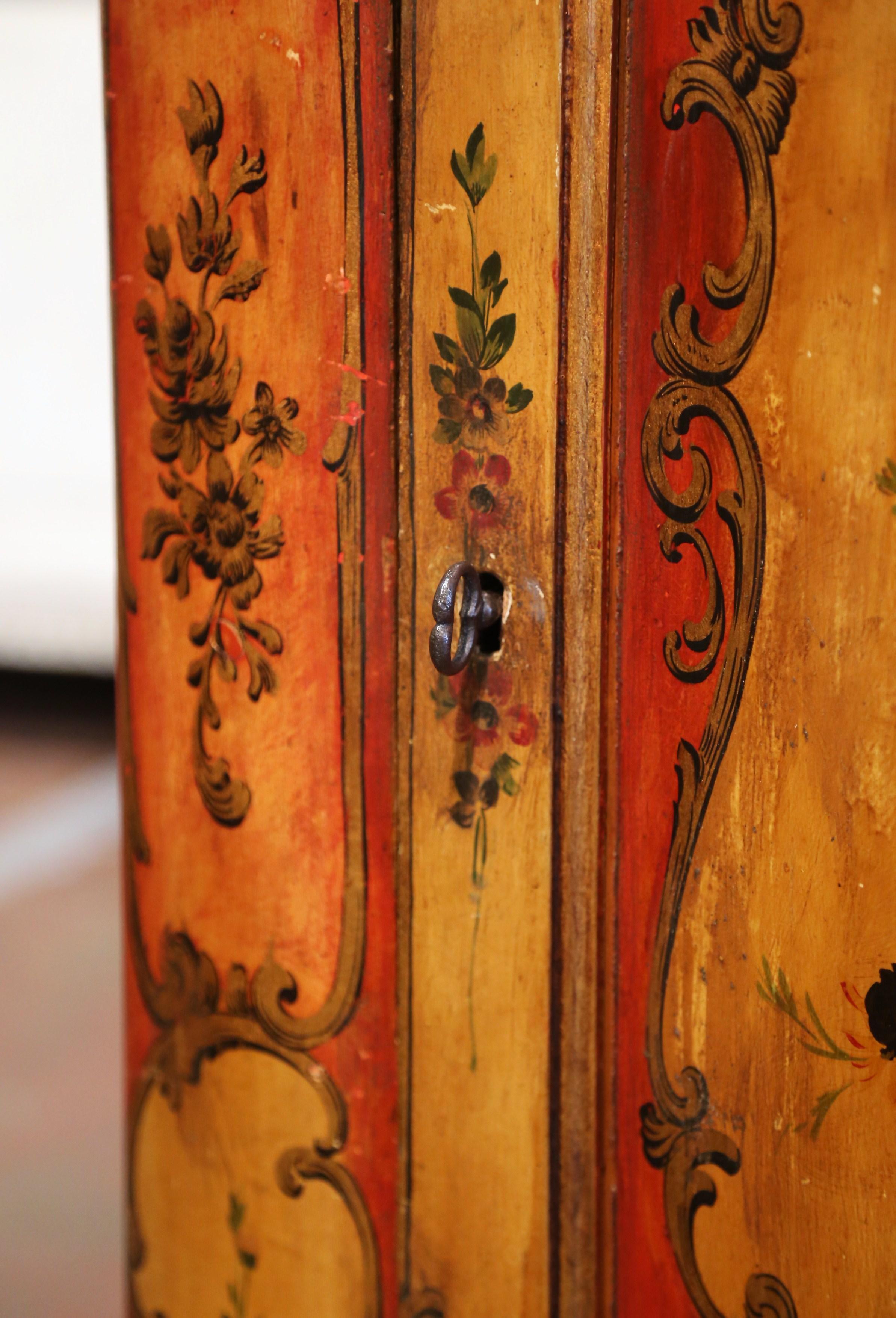 19th Century Italian Painted Bombe Corner Cabinet with Floral Motifs 3