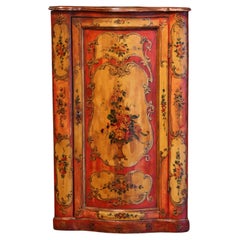 19th Century Italian Painted Bombe Corner Cabinet with Floral Motifs