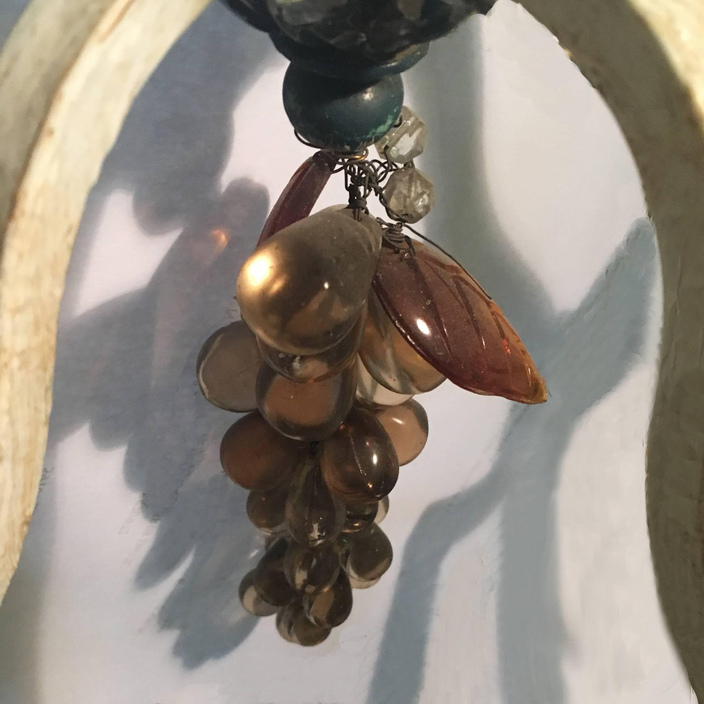 19th Century Italian Painted Bronze and Crystal Chandelier with Fruit Pendants 5