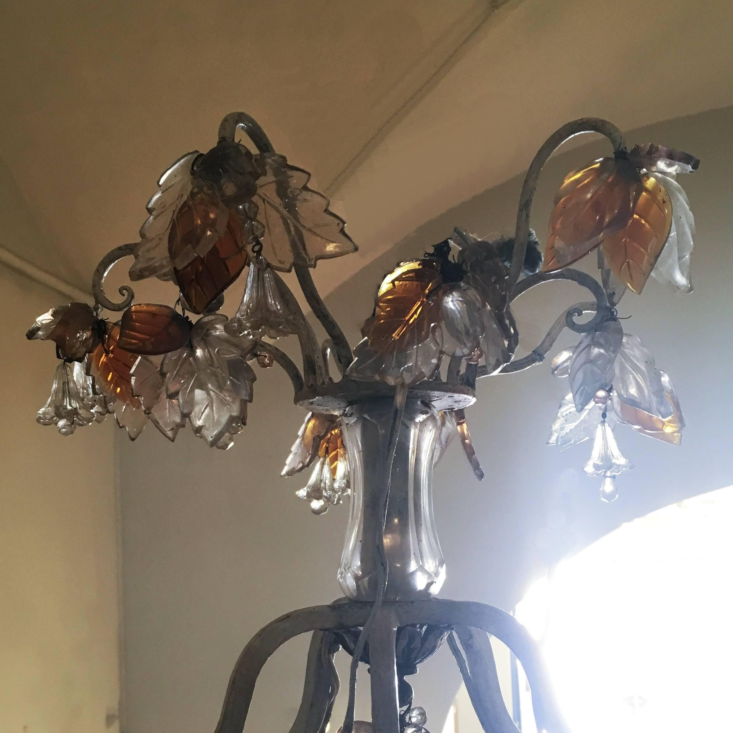 19th Century Italian Painted Bronze and Crystal Chandelier with Fruit Pendants 12