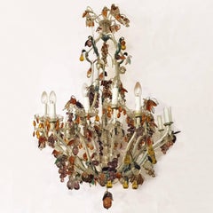 19th Century Italian Painted Bronze and Crystal Chandelier with Fruit Pendants