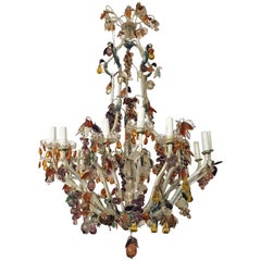19th Century Italian Painted Bronze and Crystal Chandelier with Fruit Pendants