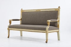 19th Century Italian Painted Carved Gilded Sofa with Lion's Head Decoration