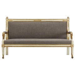 19th Century Italian Painted Carved Gilded Sofa with Lion's Head Decoration