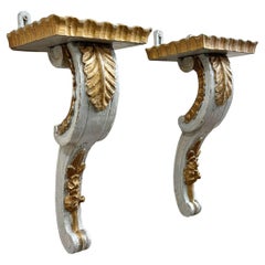 19th Century Italian Painted Carved Wood Wall Brackets