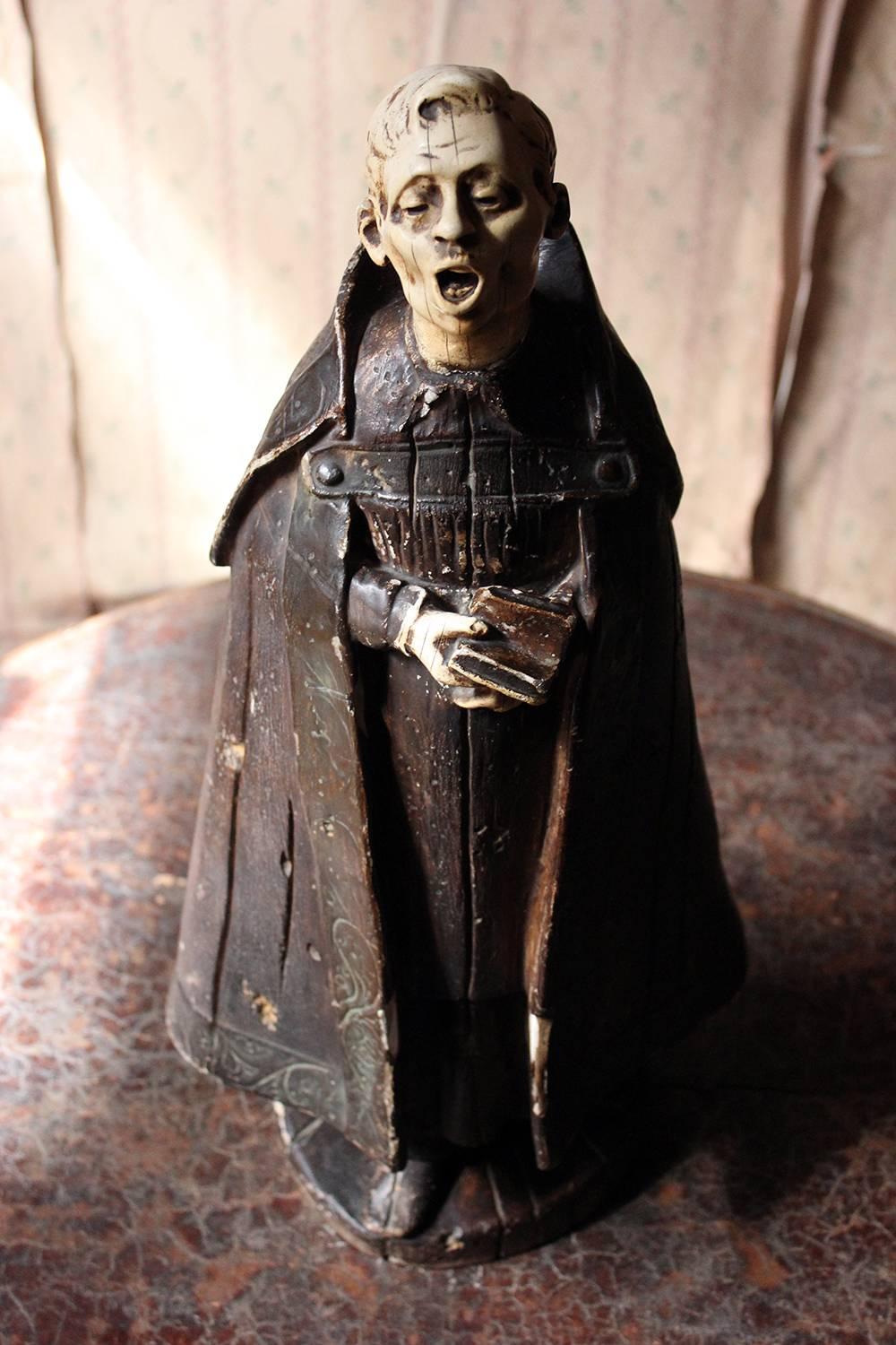19th Century Italian Painted Ceramic Figure of a Chanting Monk 7