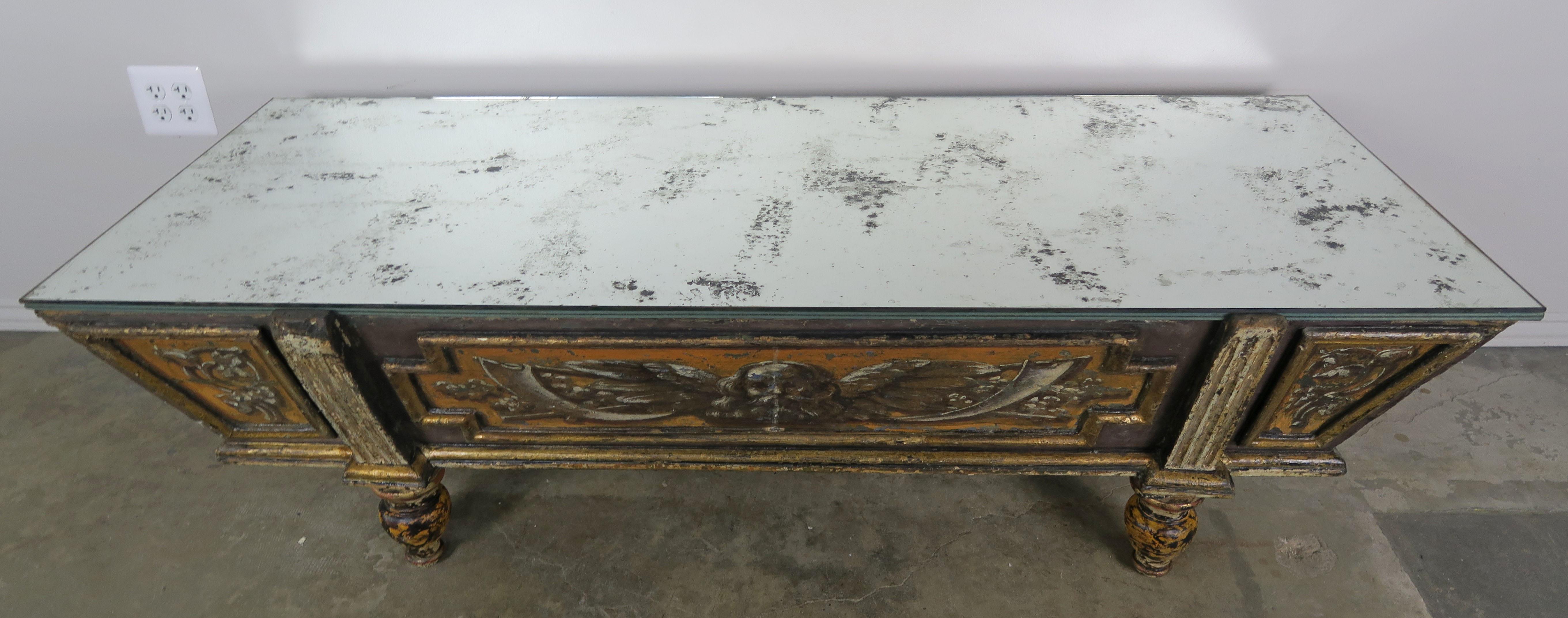 Baroque 19th Century Italian Painted Coffee Table with Mirrored Top